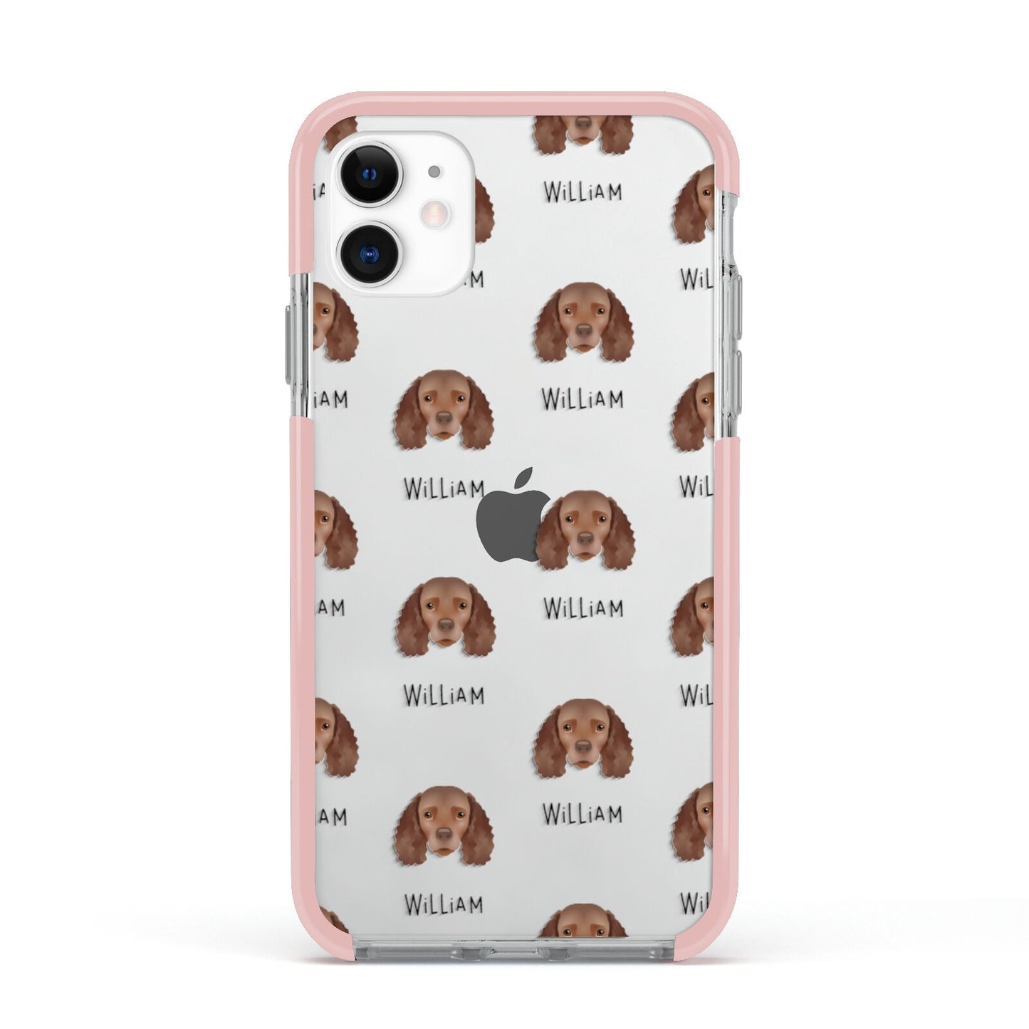American Water Spaniel Icon with Name Apple iPhone 11 in White with Pink Impact Case