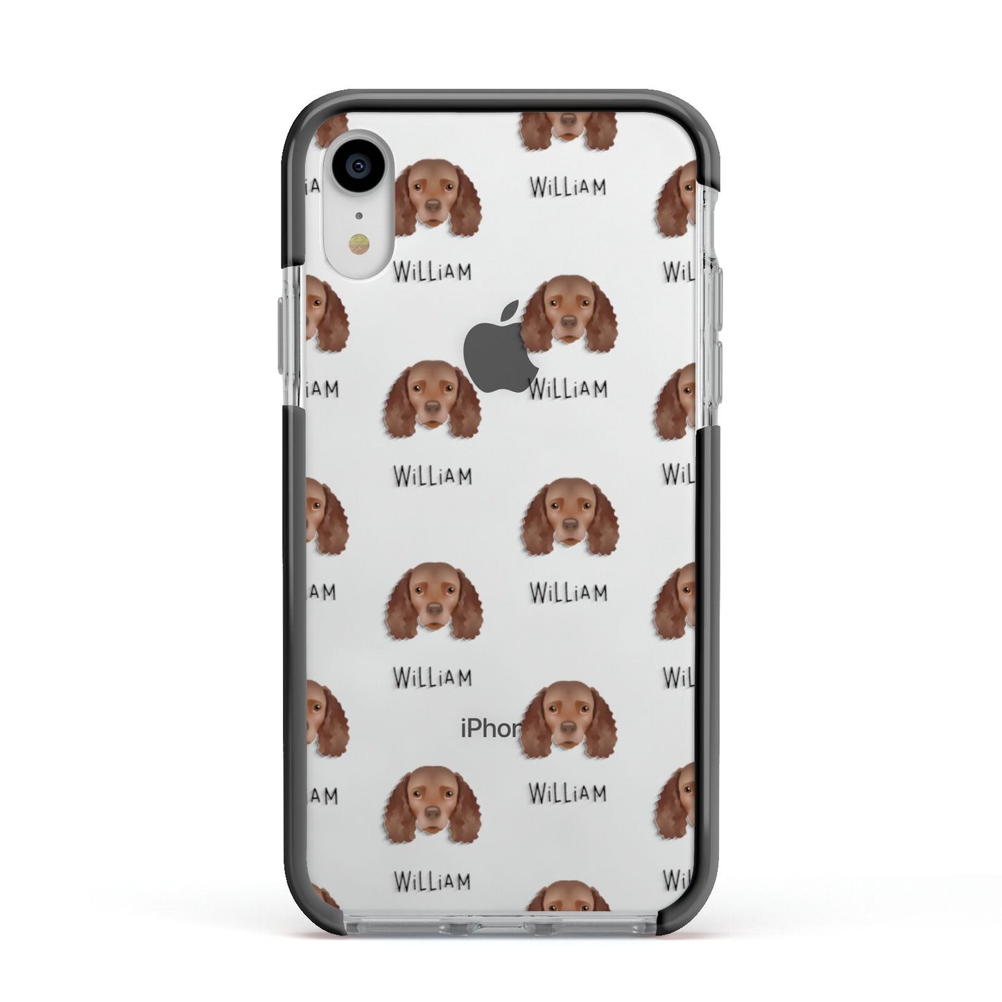 American Water Spaniel Icon with Name Apple iPhone XR Impact Case Black Edge on Silver Phone