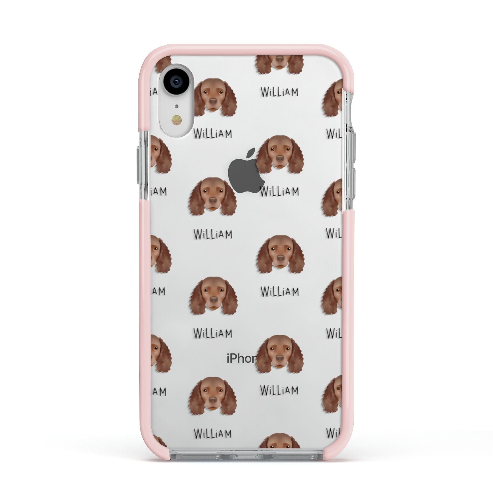 American Water Spaniel Icon with Name Apple iPhone XR Impact Case Pink Edge on Silver Phone