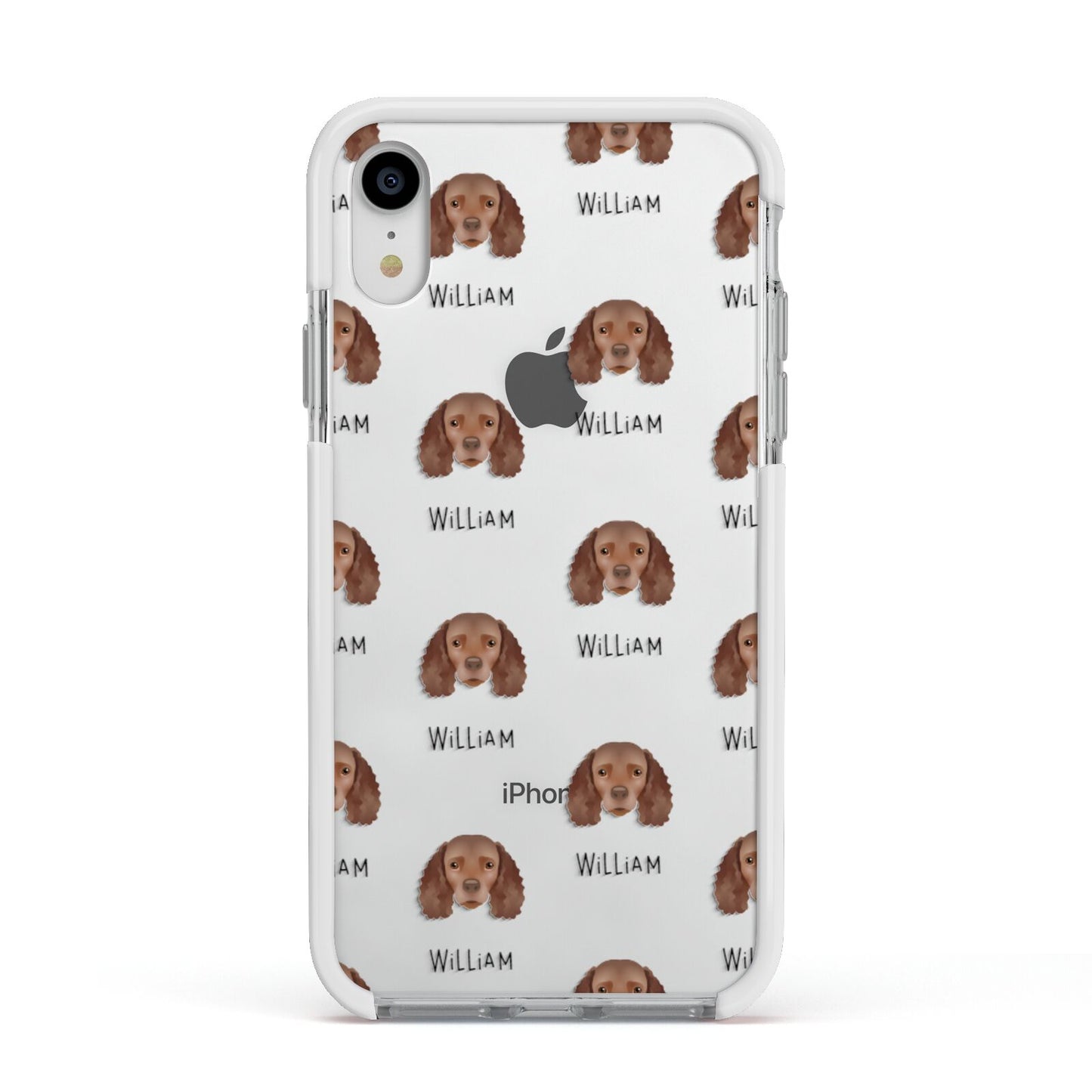 American Water Spaniel Icon with Name Apple iPhone XR Impact Case White Edge on Silver Phone