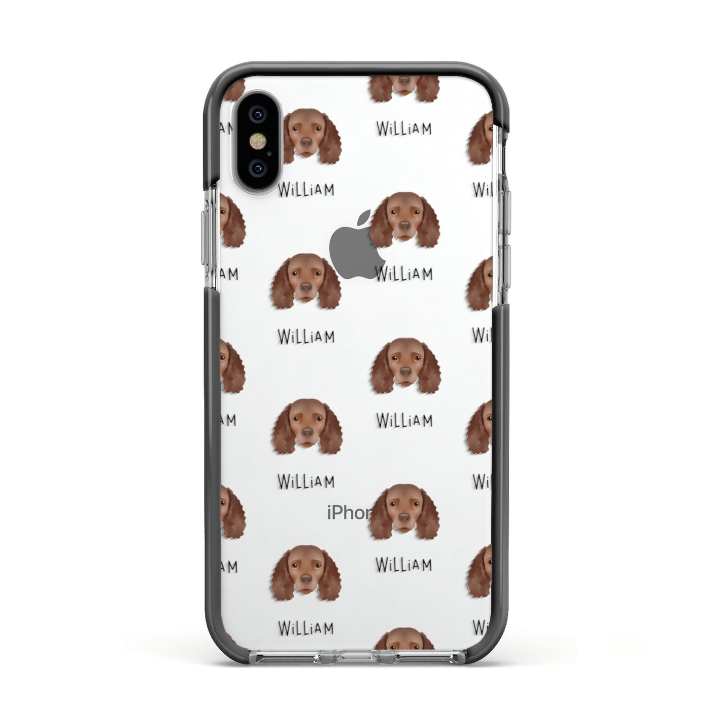 American Water Spaniel Icon with Name Apple iPhone Xs Impact Case Black Edge on Silver Phone
