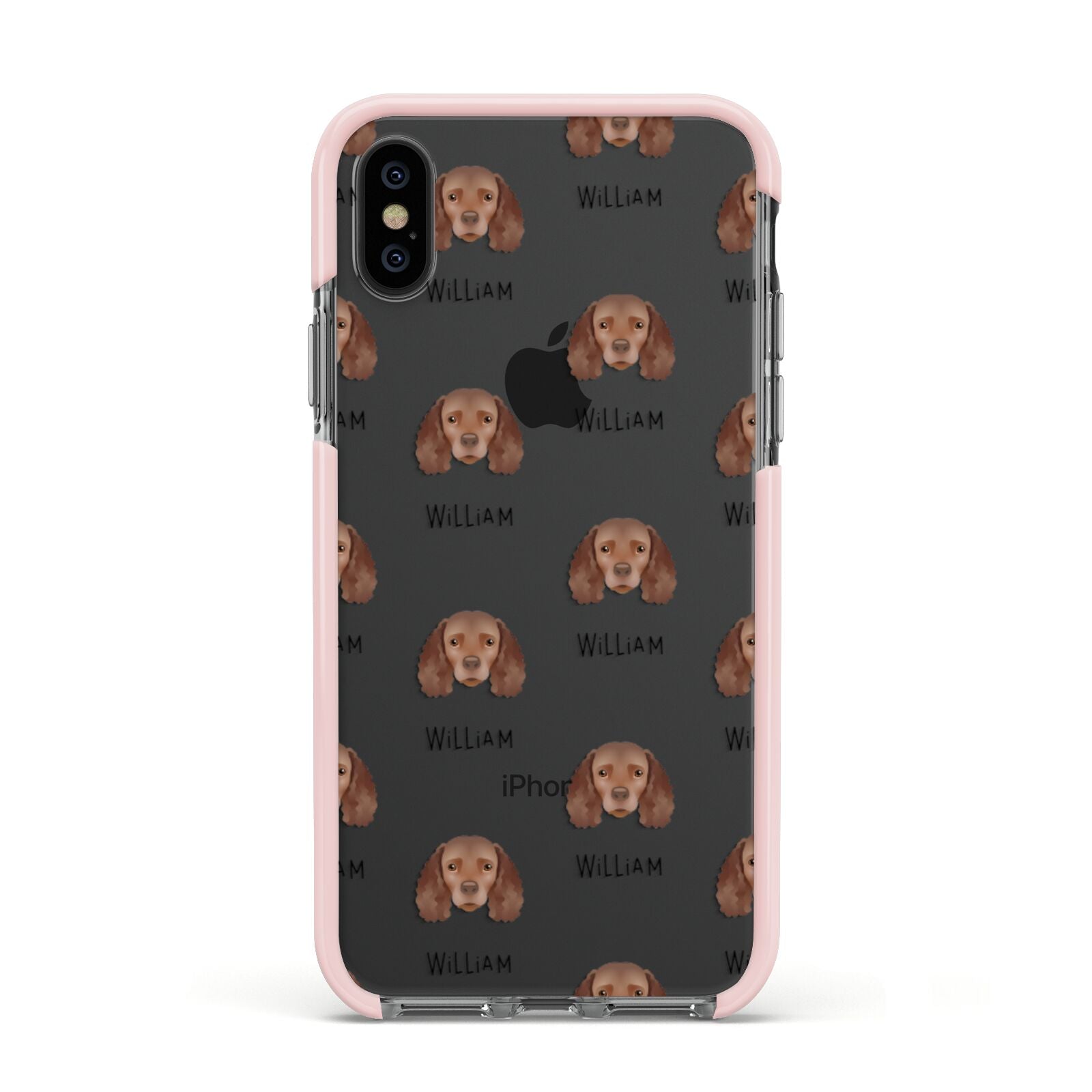 American Water Spaniel Icon with Name Apple iPhone Xs Impact Case Pink Edge on Black Phone