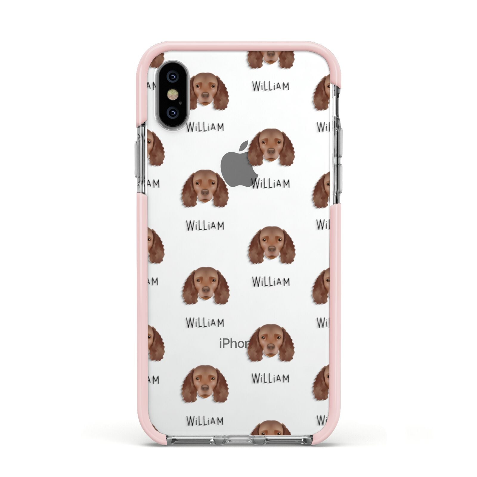 American Water Spaniel Icon with Name Apple iPhone Xs Impact Case Pink Edge on Silver Phone
