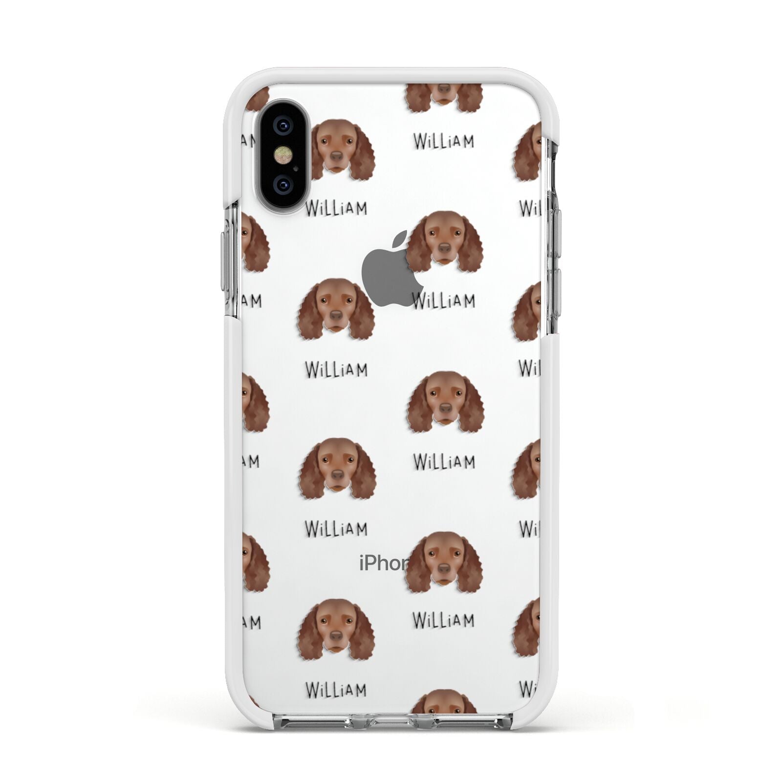 American Water Spaniel Icon with Name Apple iPhone Xs Impact Case White Edge on Silver Phone