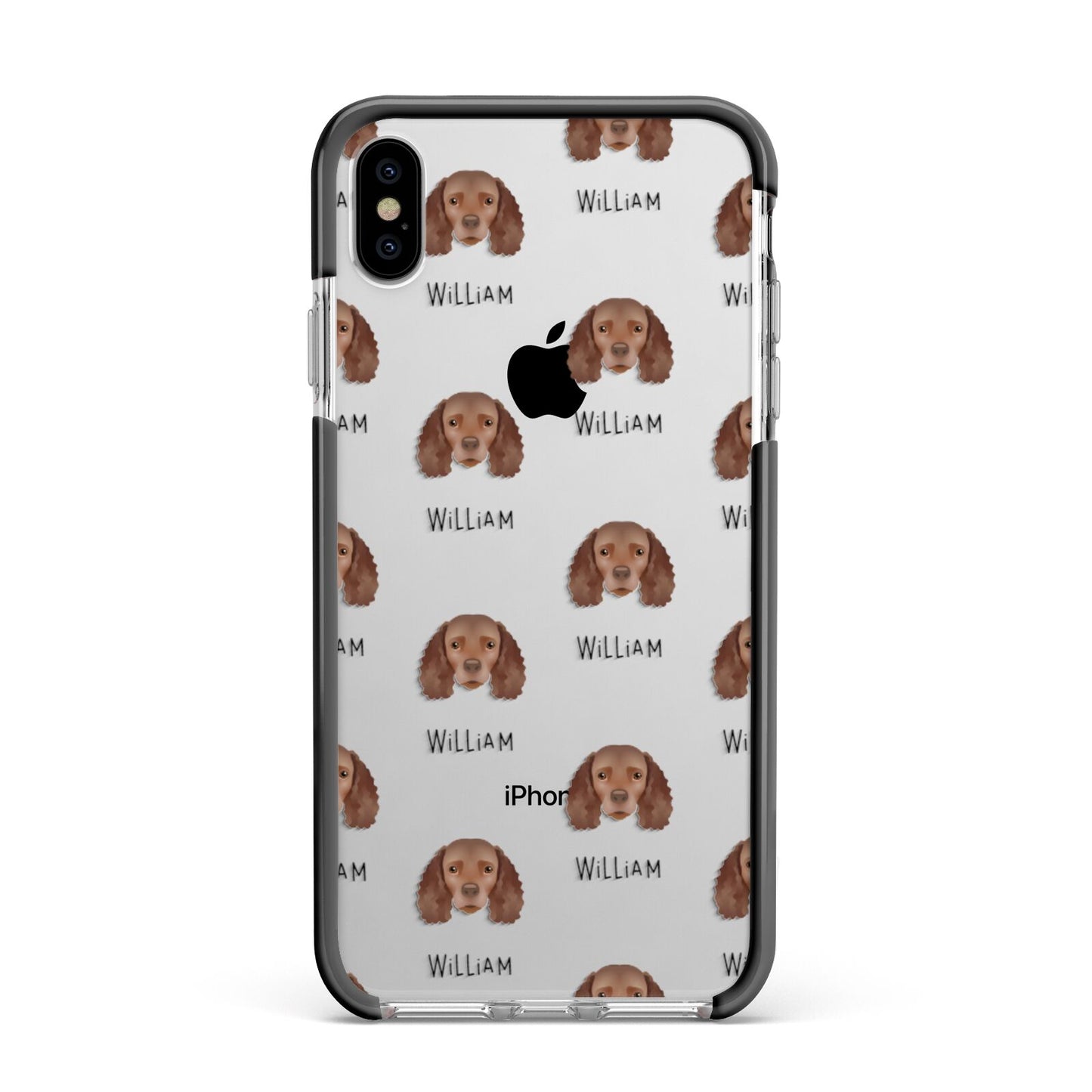 American Water Spaniel Icon with Name Apple iPhone Xs Max Impact Case Black Edge on Silver Phone
