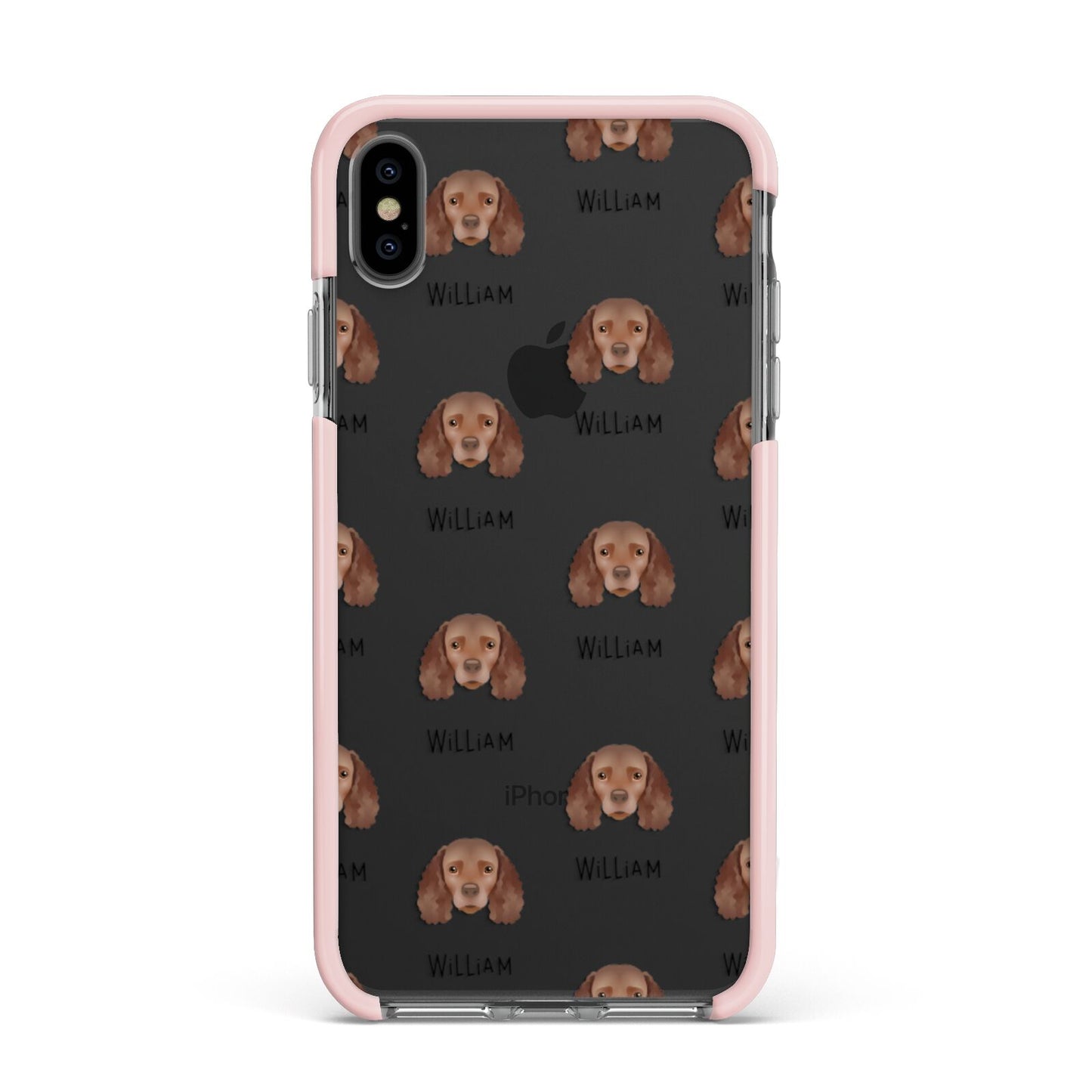 American Water Spaniel Icon with Name Apple iPhone Xs Max Impact Case Pink Edge on Black Phone