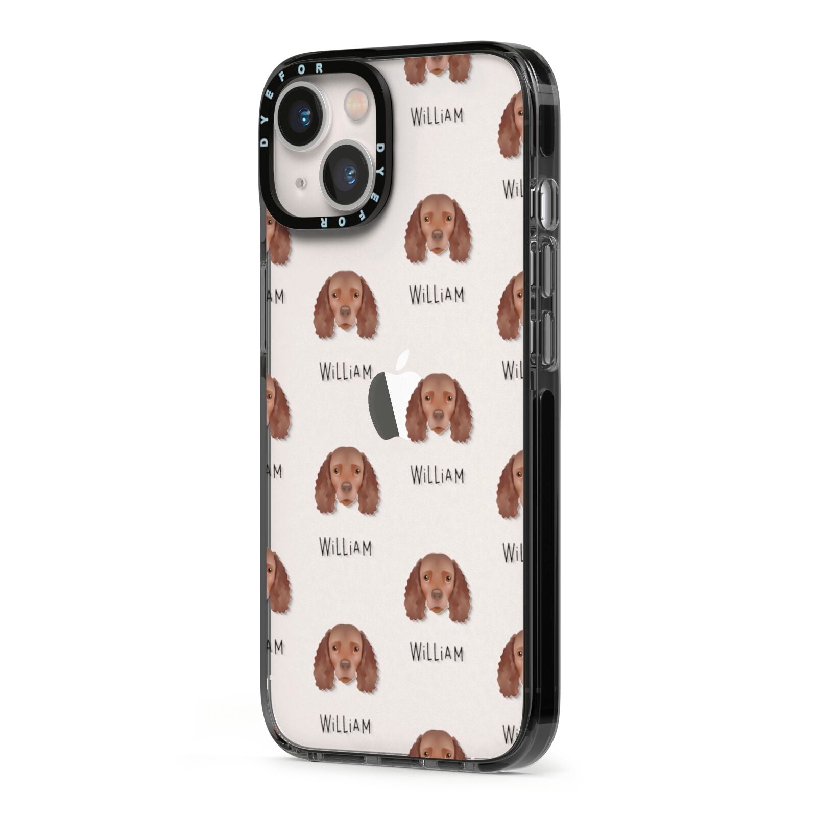 American Water Spaniel Icon with Name iPhone 13 Black Impact Case Side Angle on Silver phone