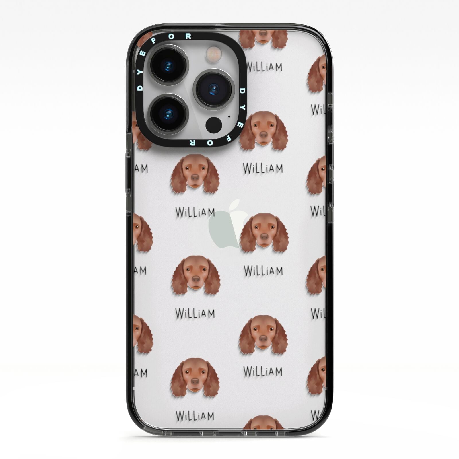American Water Spaniel Icon with Name iPhone 13 Pro Black Impact Case on Silver phone