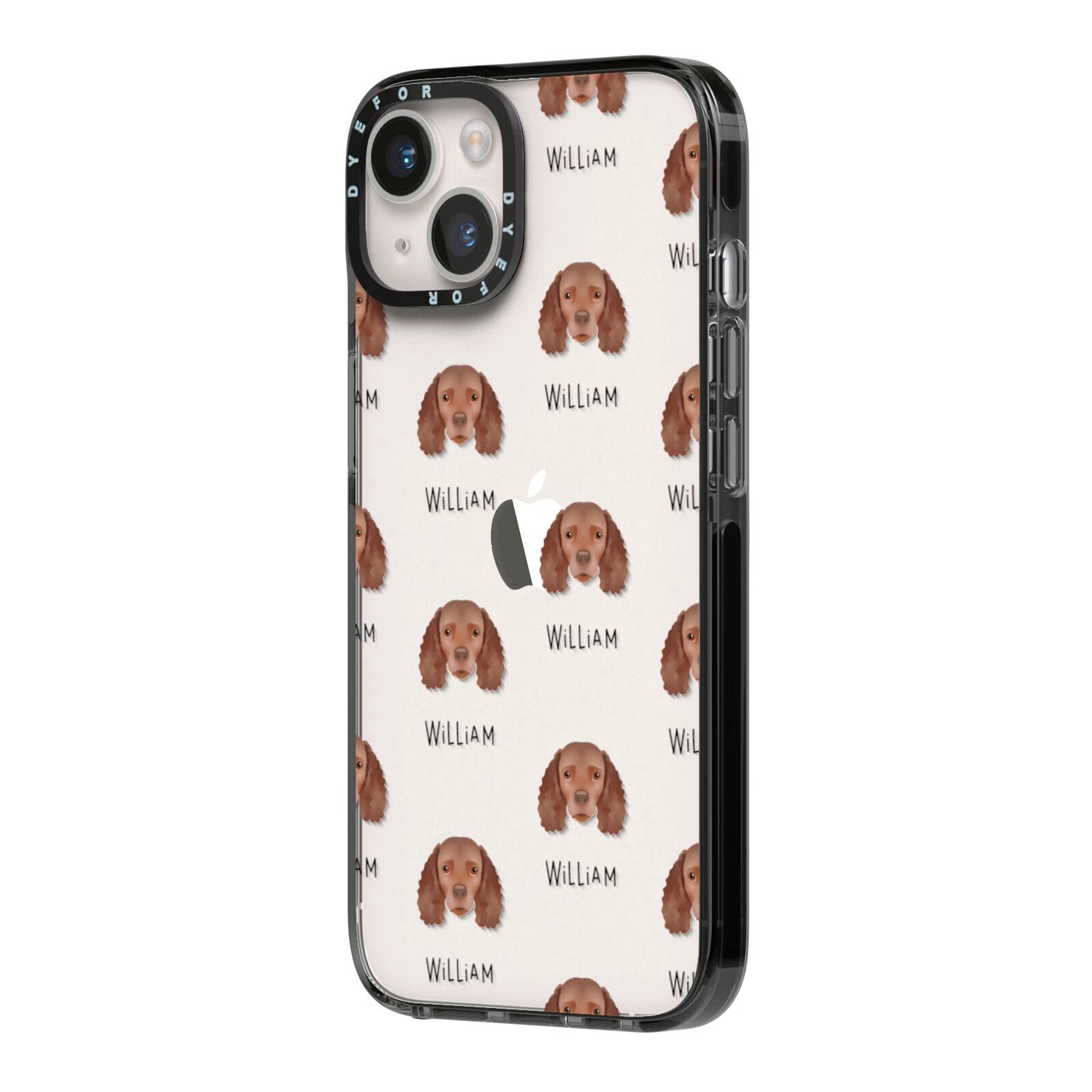 American Water Spaniel Icon with Name iPhone 14 Black Impact Case Side Angle on Silver phone