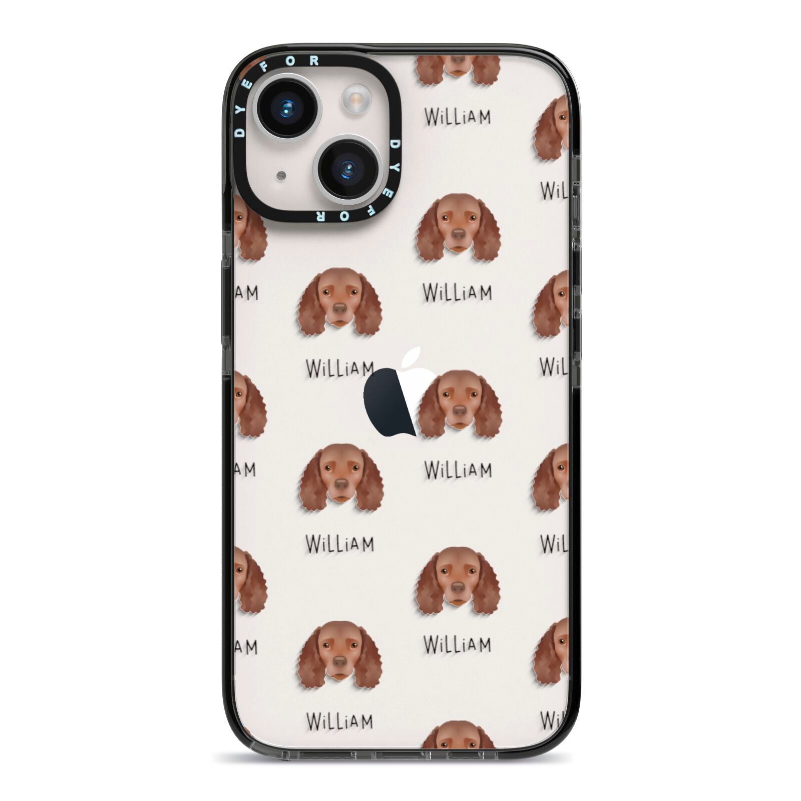 American Water Spaniel Icon with Name iPhone 14 Black Impact Case on Silver phone