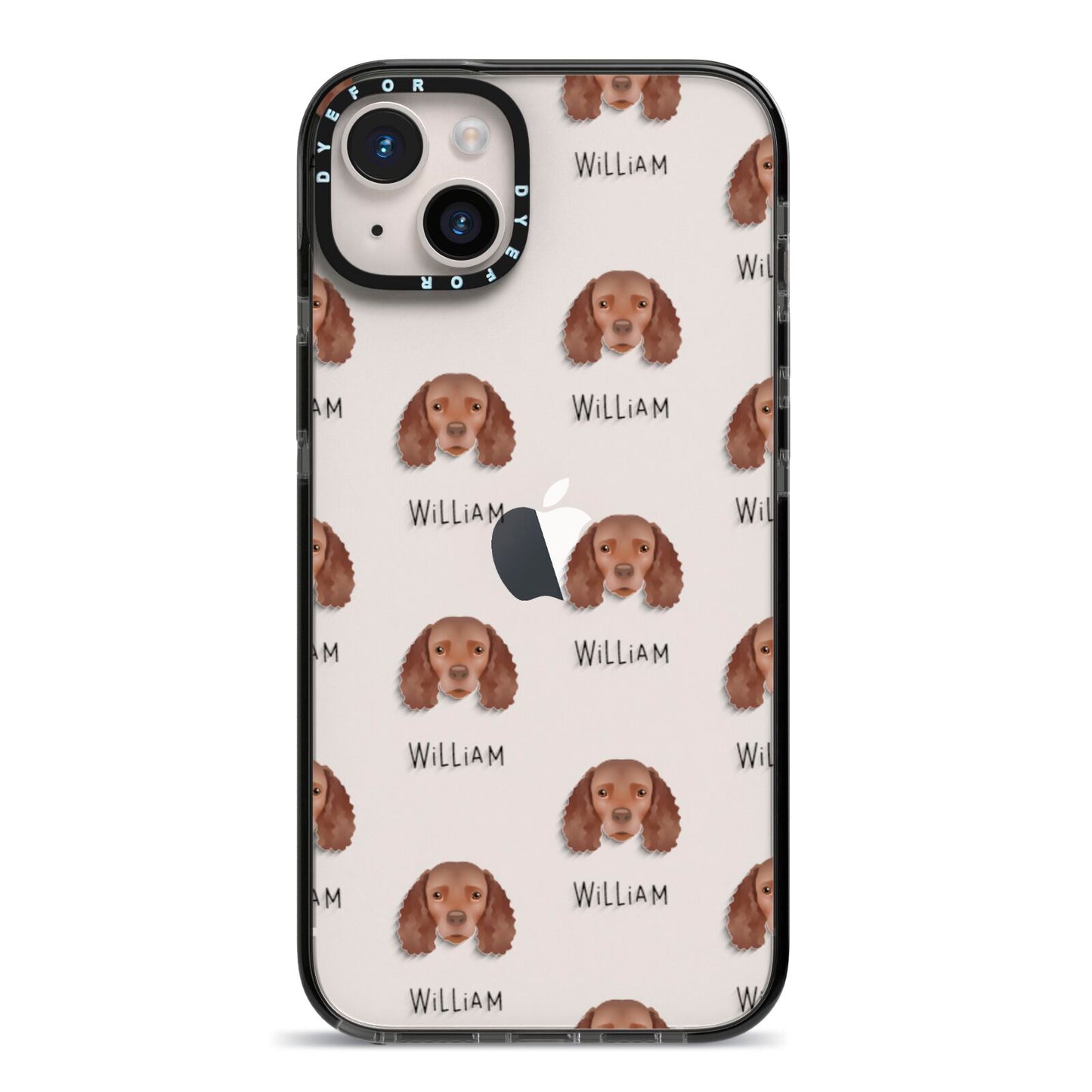 American Water Spaniel Icon with Name iPhone 14 Plus Black Impact Case on Silver phone