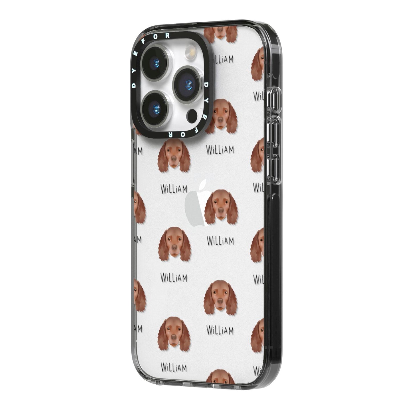 American Water Spaniel Icon with Name iPhone 14 Pro Black Impact Case Side Angle on Silver phone
