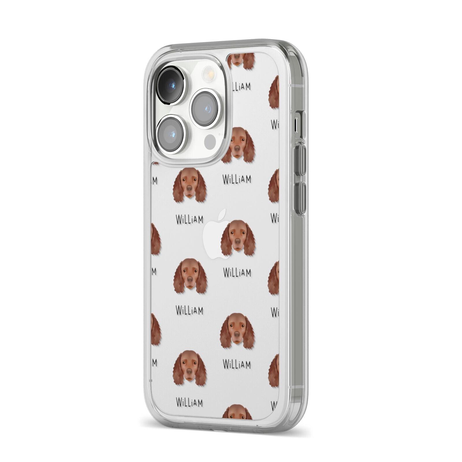 American Water Spaniel Icon with Name iPhone 14 Pro Clear Tough Case Silver Angled Image