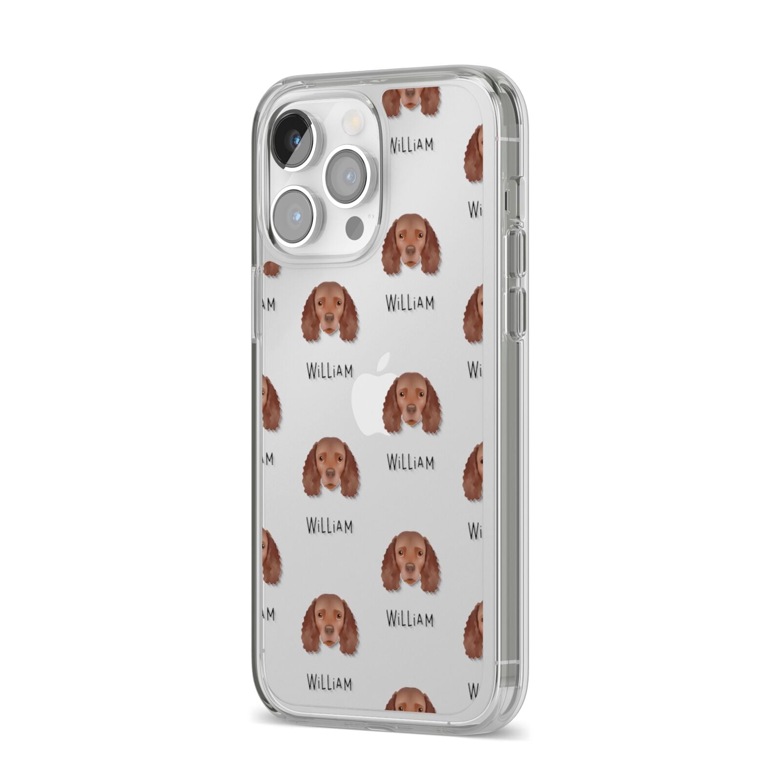 American Water Spaniel Icon with Name iPhone 14 Pro Max Clear Tough Case Silver Angled Image