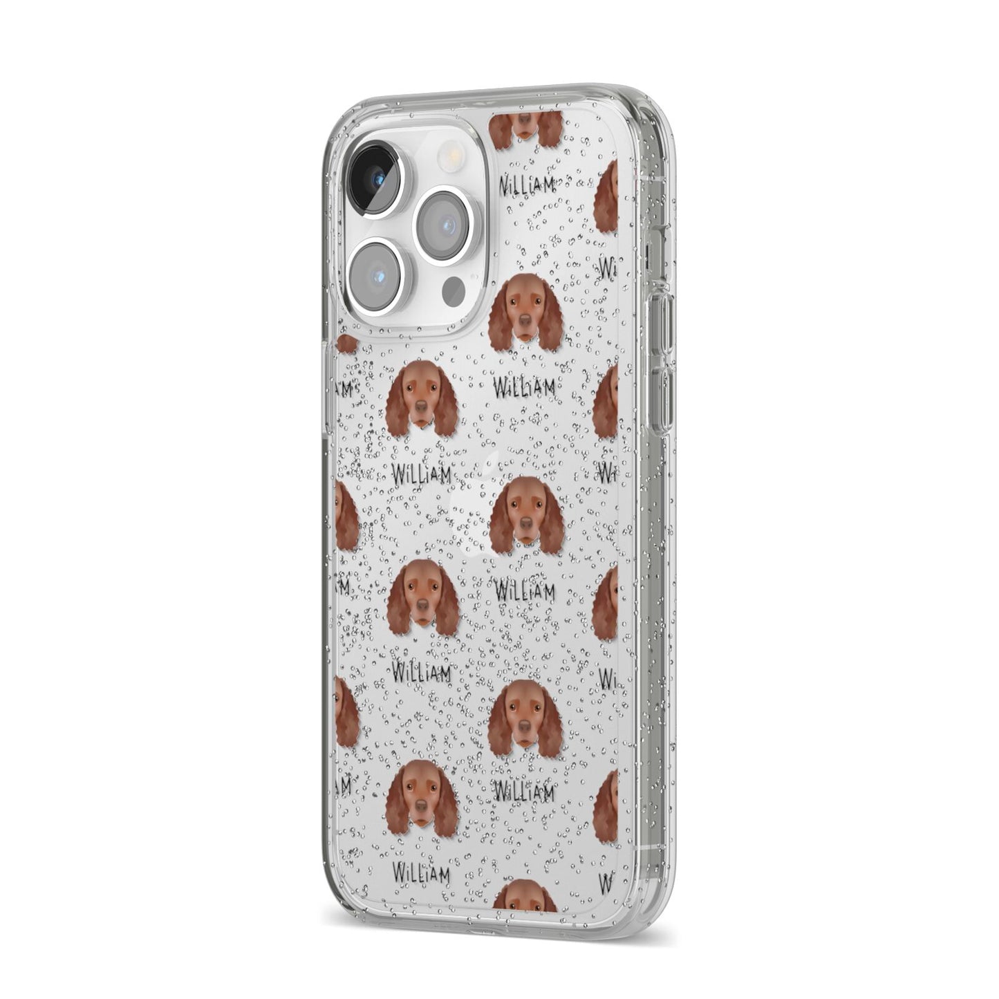 American Water Spaniel Icon with Name iPhone 14 Pro Max Glitter Tough Case Silver Angled Image