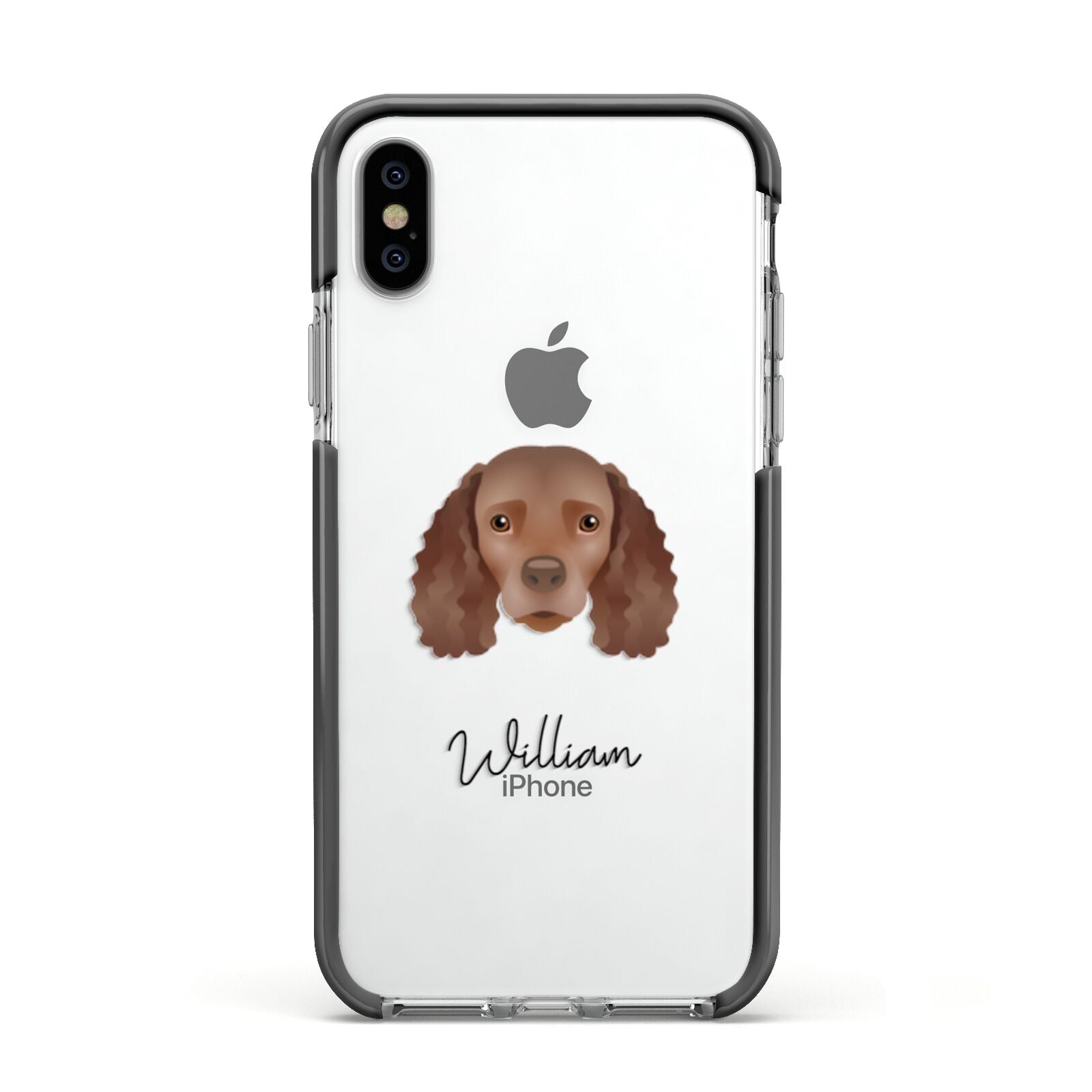 American Water Spaniel Personalised Apple iPhone Xs Impact Case Black Edge on Silver Phone
