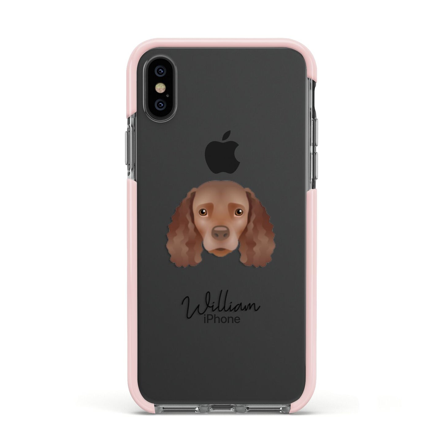 American Water Spaniel Personalised Apple iPhone Xs Impact Case Pink Edge on Black Phone