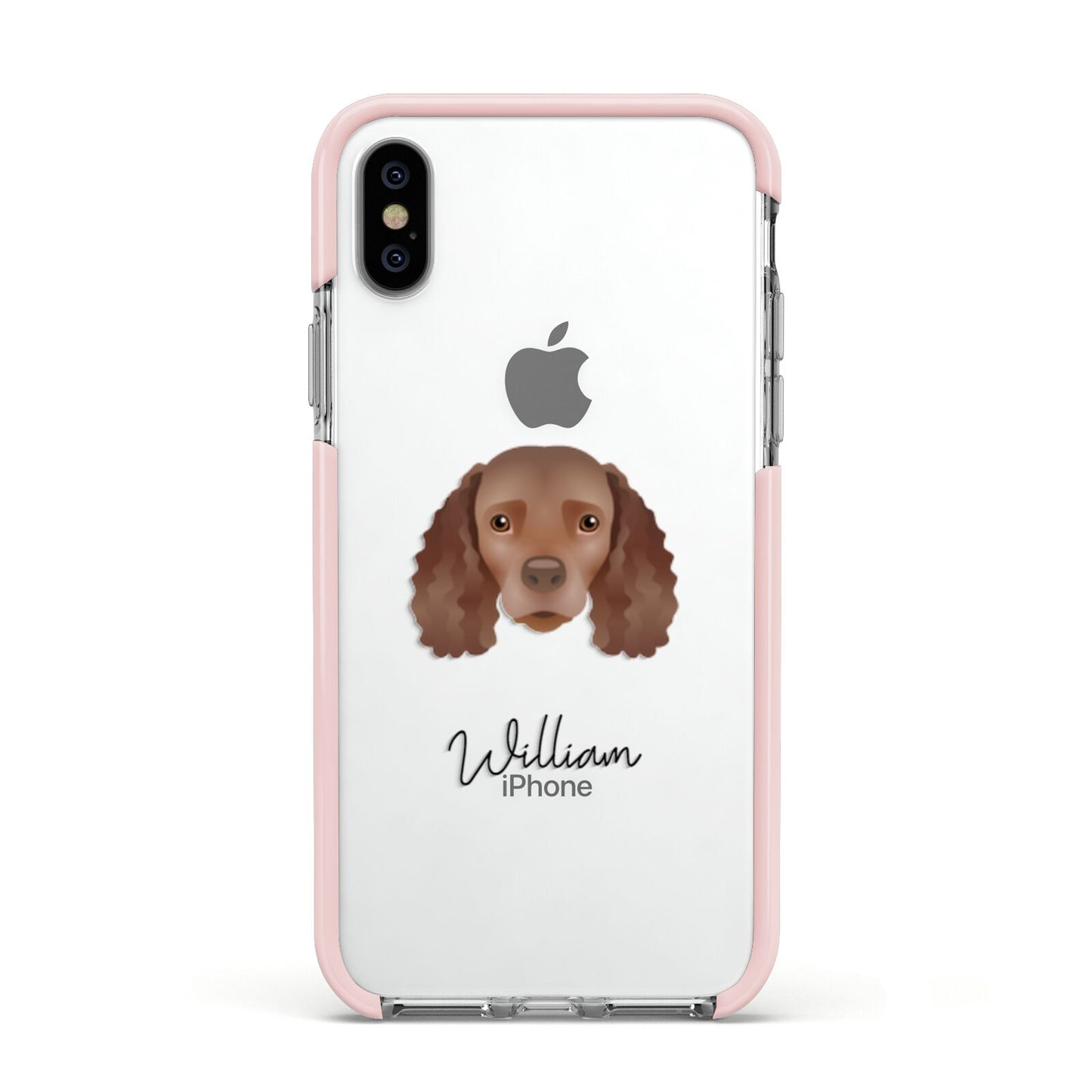 American Water Spaniel Personalised Apple iPhone Xs Impact Case Pink Edge on Silver Phone