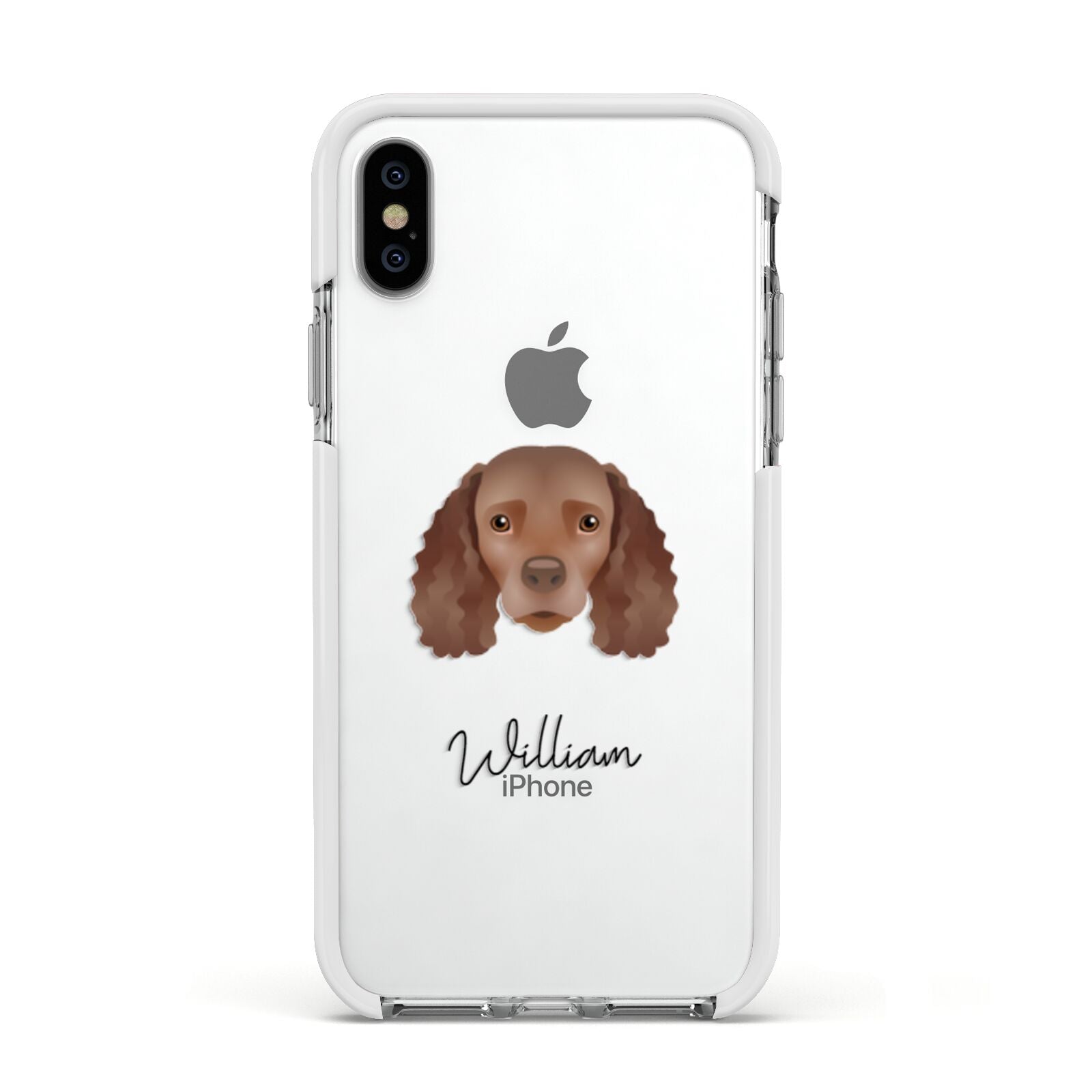 American Water Spaniel Personalised Apple iPhone Xs Impact Case White Edge on Silver Phone