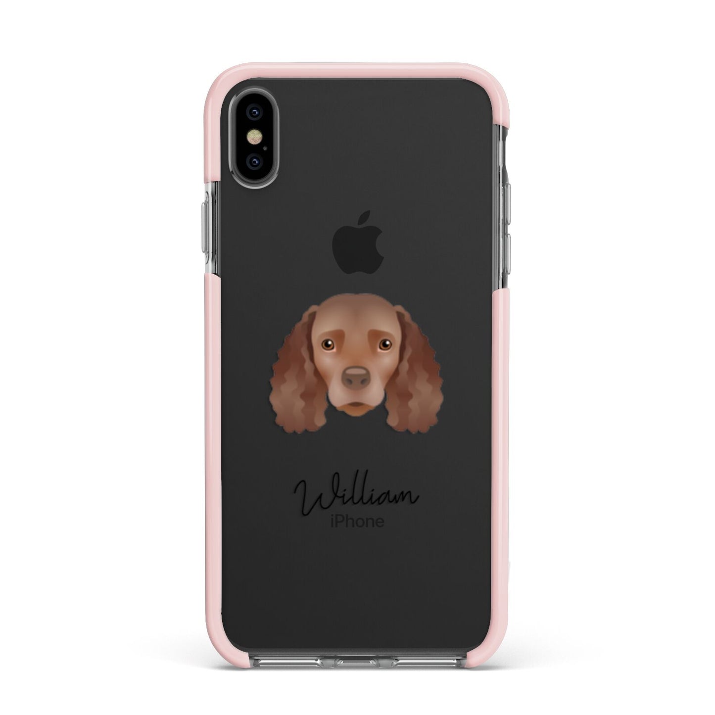 American Water Spaniel Personalised Apple iPhone Xs Max Impact Case Pink Edge on Black Phone