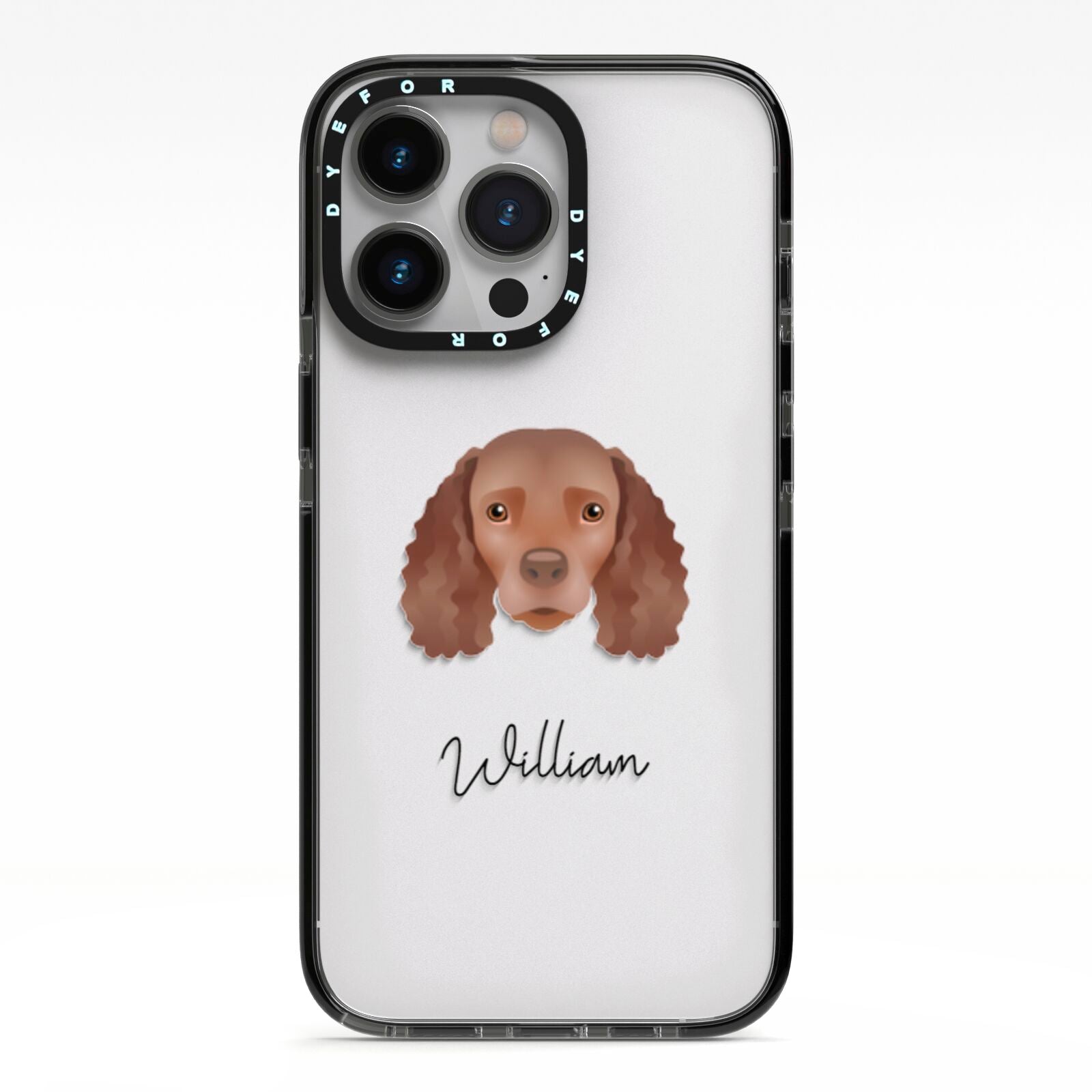 American Water Spaniel Personalised iPhone 13 Pro Black Impact Case on Silver phone