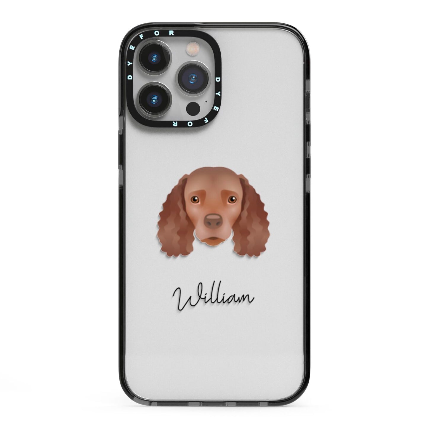 American Water Spaniel Personalised iPhone 13 Pro Max Black Impact Case on Silver phone