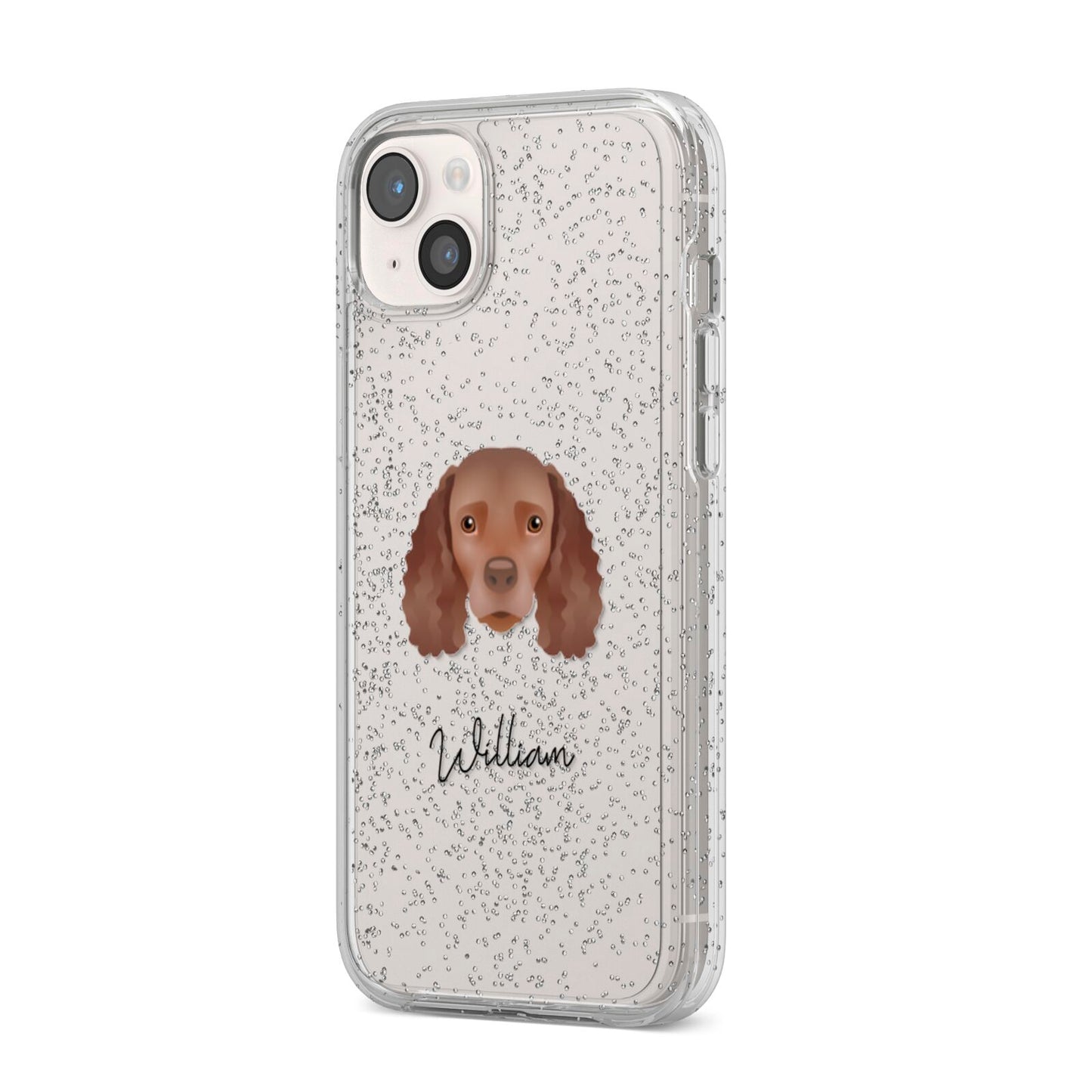 American Water Spaniel Personalised iPhone 14 Plus Glitter Tough Case Starlight Angled Image