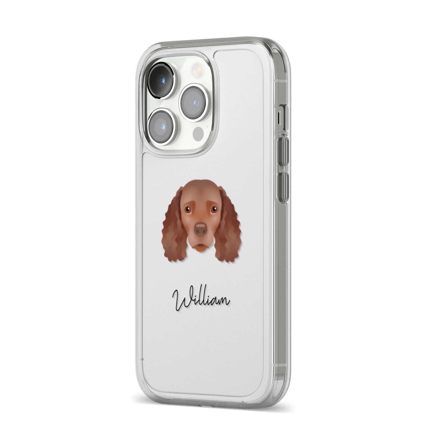 American Water Spaniel Personalised iPhone 14 Pro Clear Tough Case Silver Angled Image