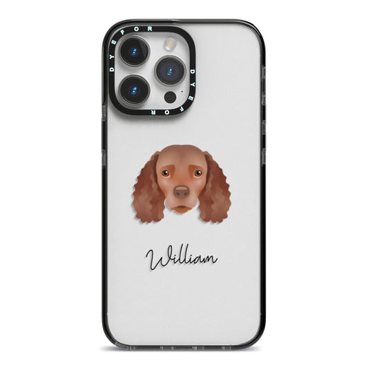 American Water Spaniel Personalised iPhone 14 Pro Max Black Impact Case on Silver phone
