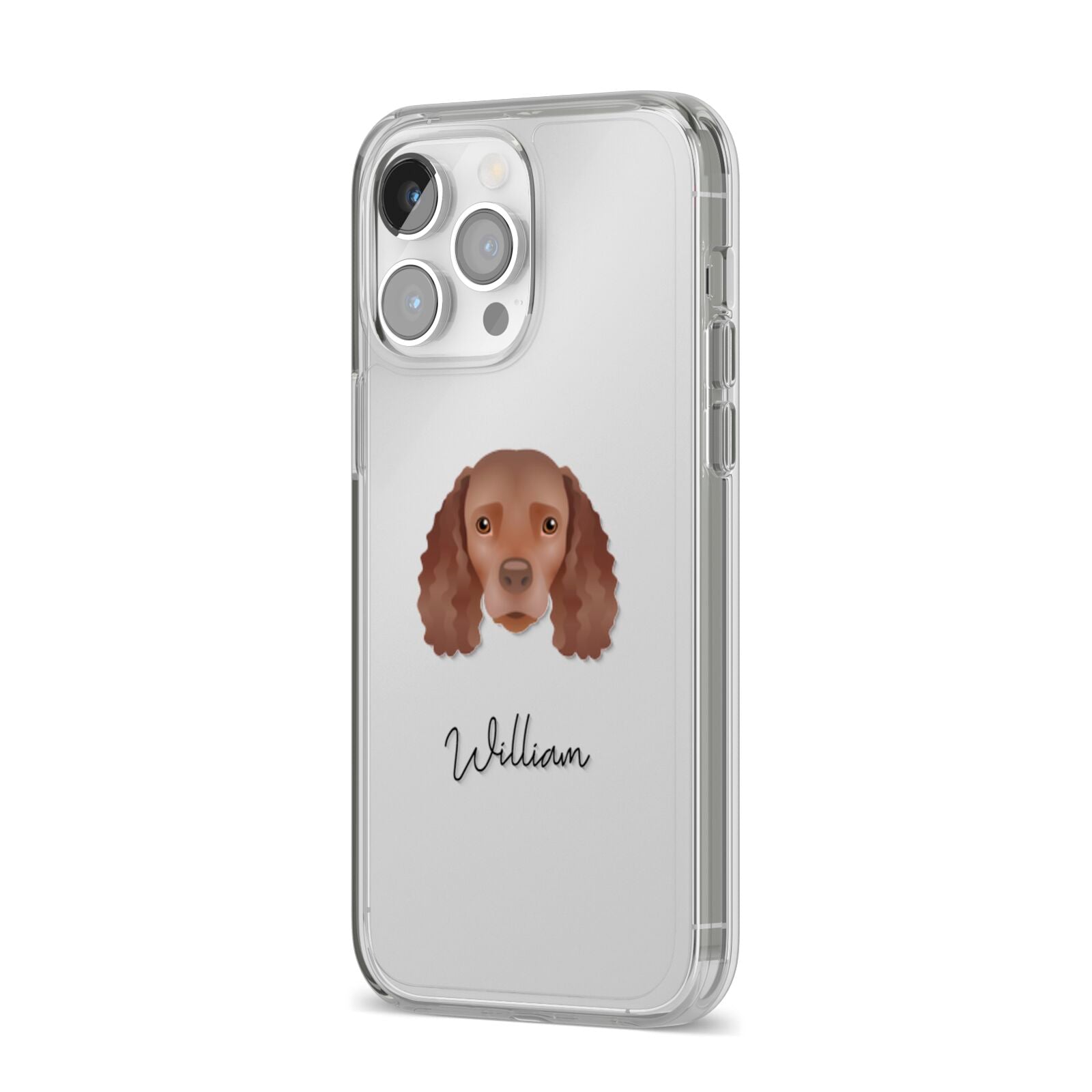 American Water Spaniel Personalised iPhone 14 Pro Max Clear Tough Case Silver Angled Image