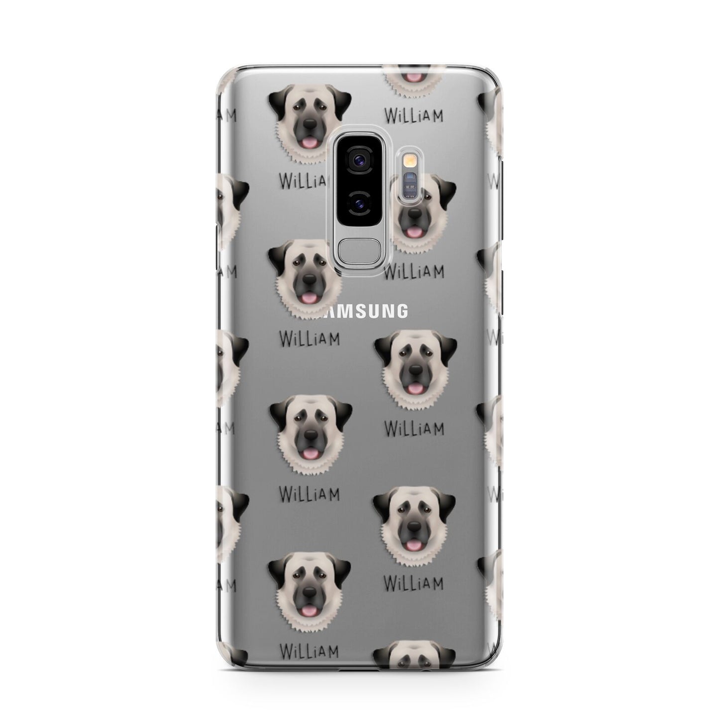 Anatolian Shepherd Dog Icon with Name Samsung Galaxy S9 Plus Case on Silver phone