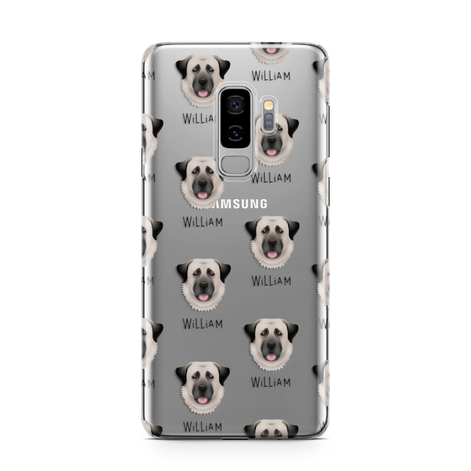 Anatolian Shepherd Dog Icon with Name Samsung Galaxy S9 Plus Case on Silver phone