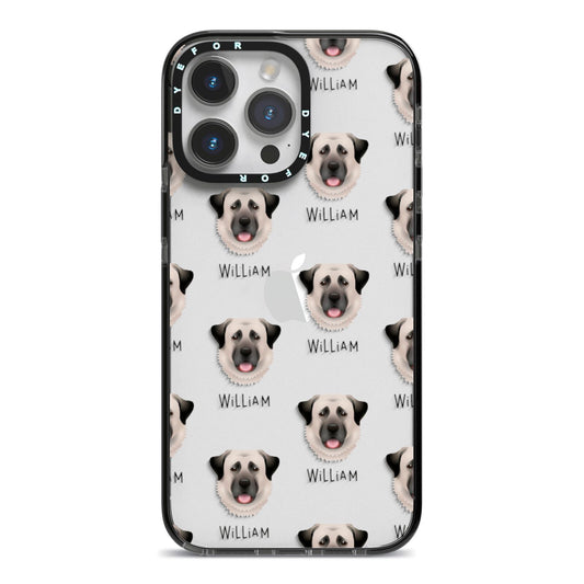Anatolian Shepherd Dog Icon with Name iPhone 14 Pro Max Black Impact Case on Silver phone