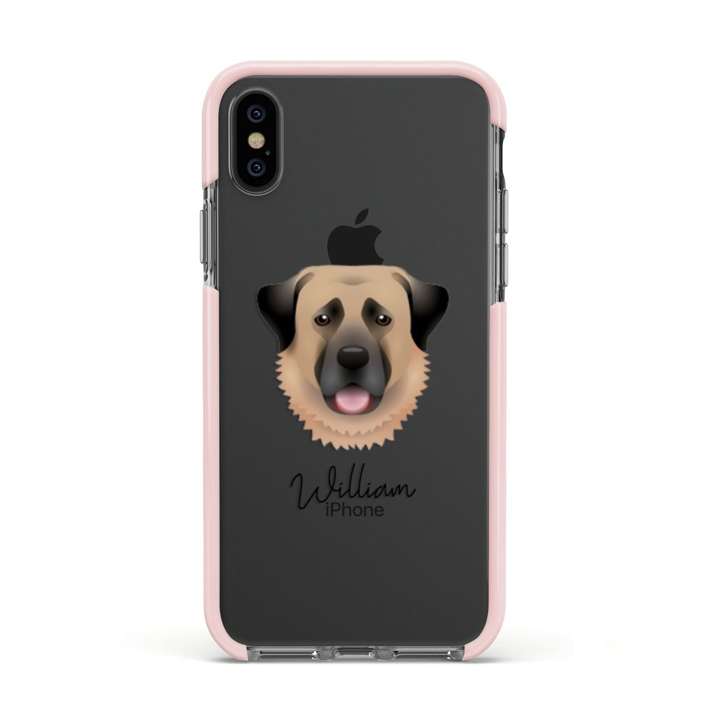 Anatolian Shepherd Dog Personalised Apple iPhone Xs Impact Case Pink Edge on Black Phone
