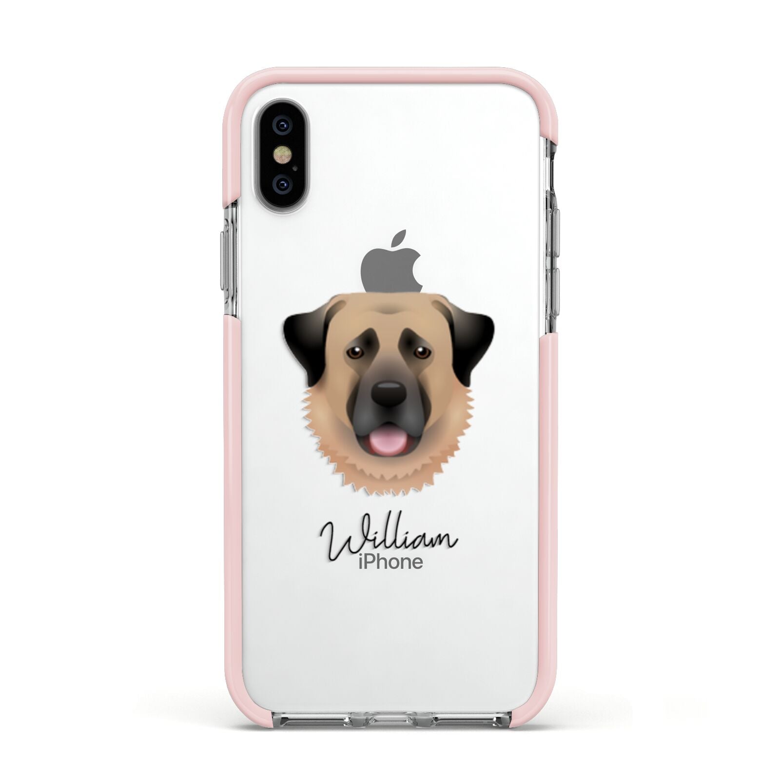 Anatolian Shepherd Dog Personalised Apple iPhone Xs Impact Case Pink Edge on Silver Phone