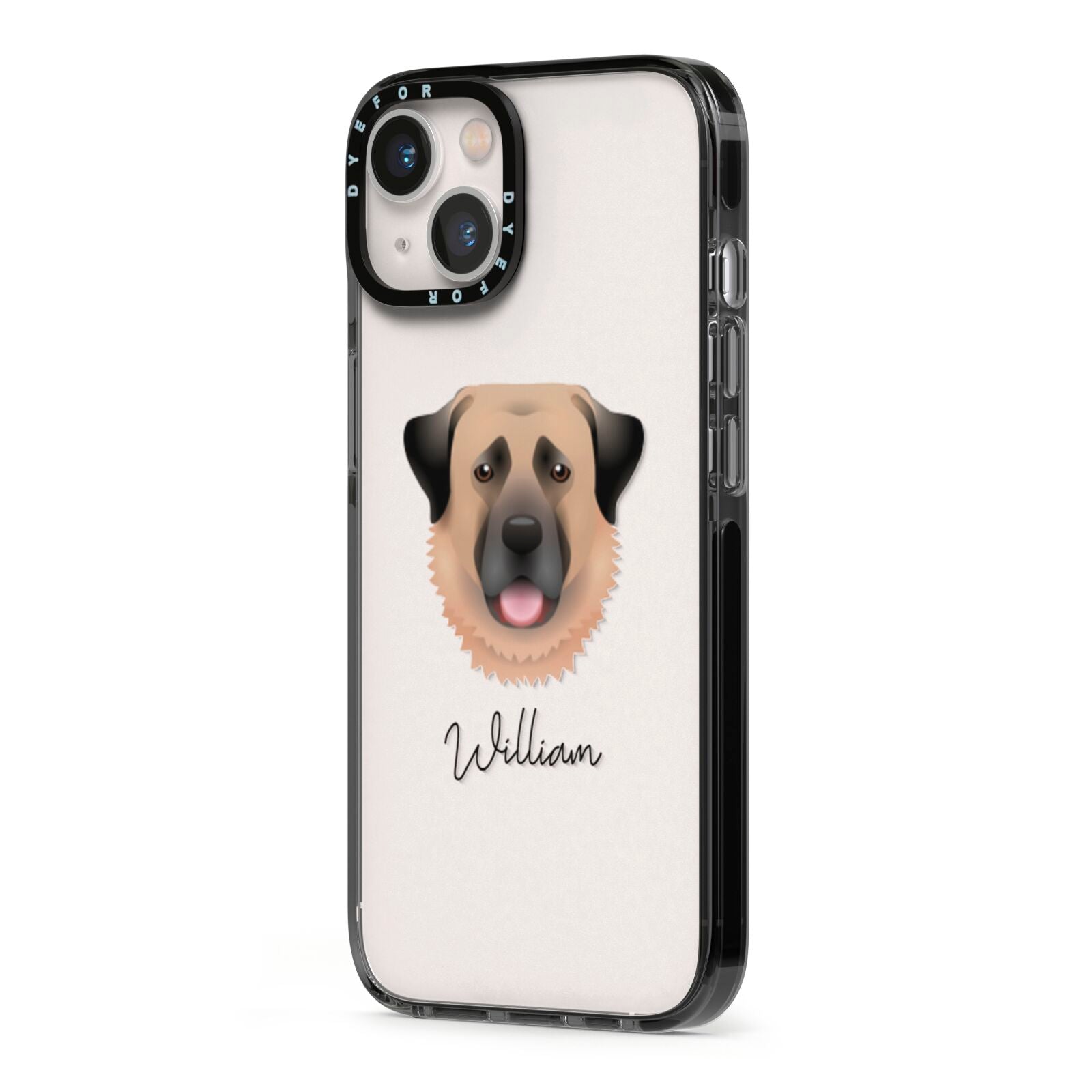 Anatolian Shepherd Dog Personalised iPhone 13 Black Impact Case Side Angle on Silver phone