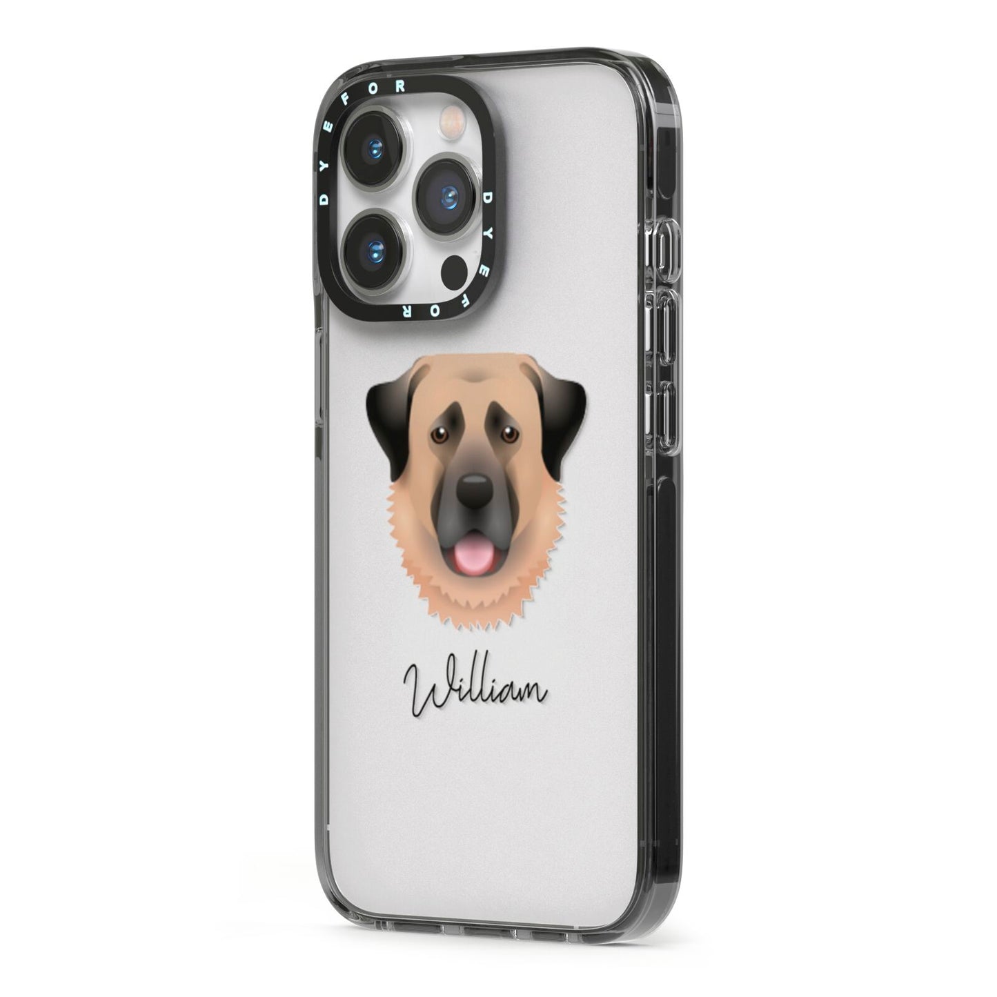 Anatolian Shepherd Dog Personalised iPhone 13 Pro Black Impact Case Side Angle on Silver phone