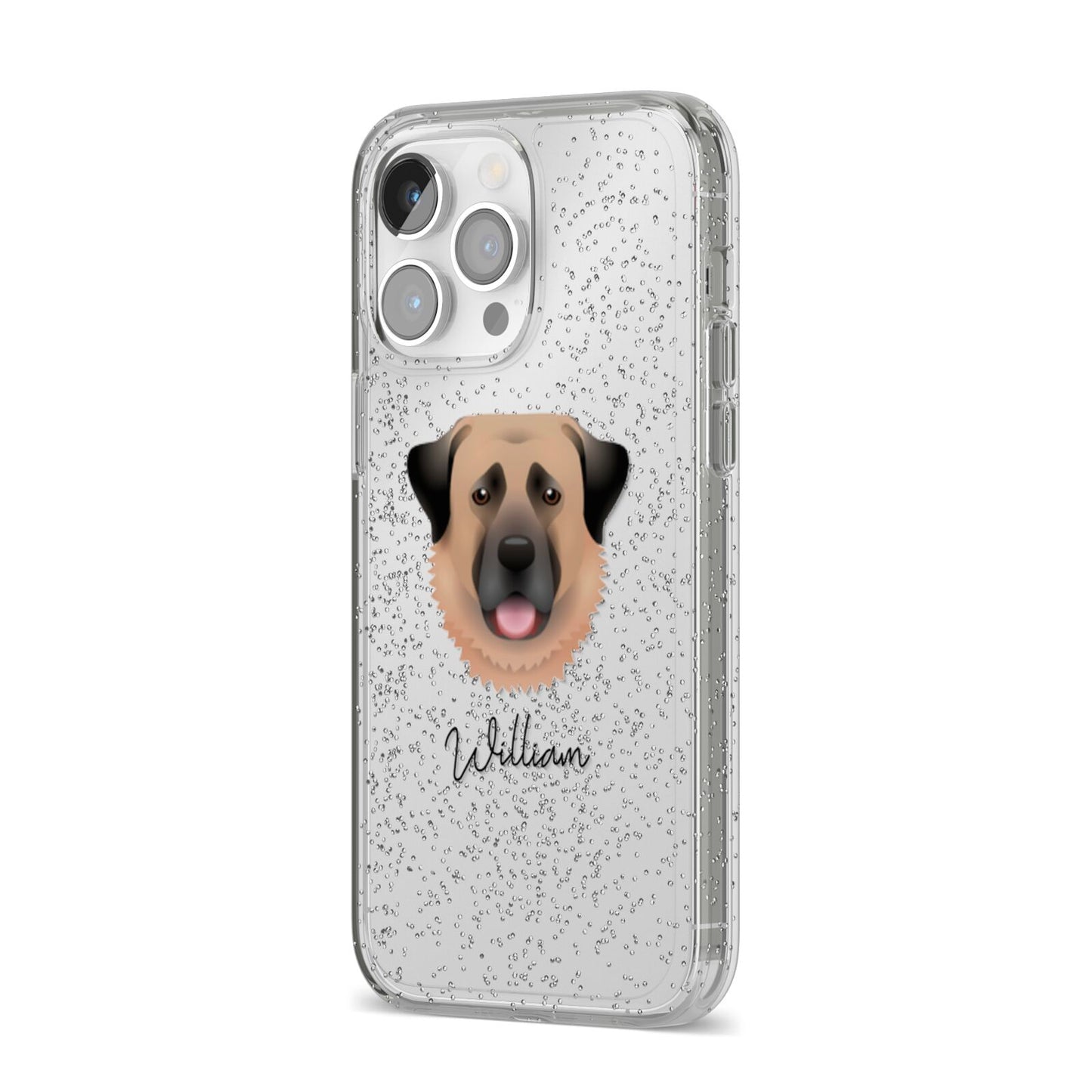 Anatolian Shepherd Dog Personalised iPhone 14 Pro Max Glitter Tough Case Silver Angled Image