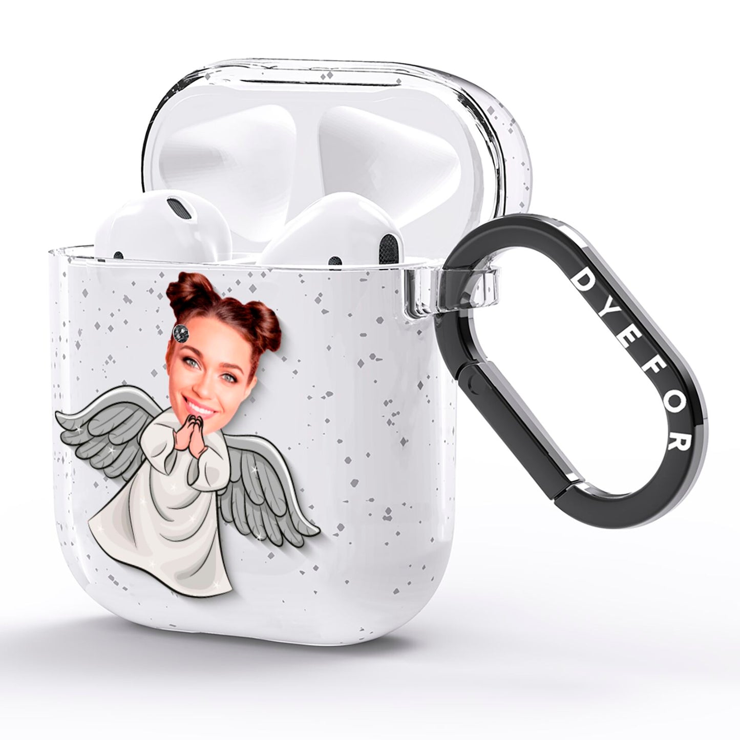 Angel Photo Face AirPods Glitter Case Side Image