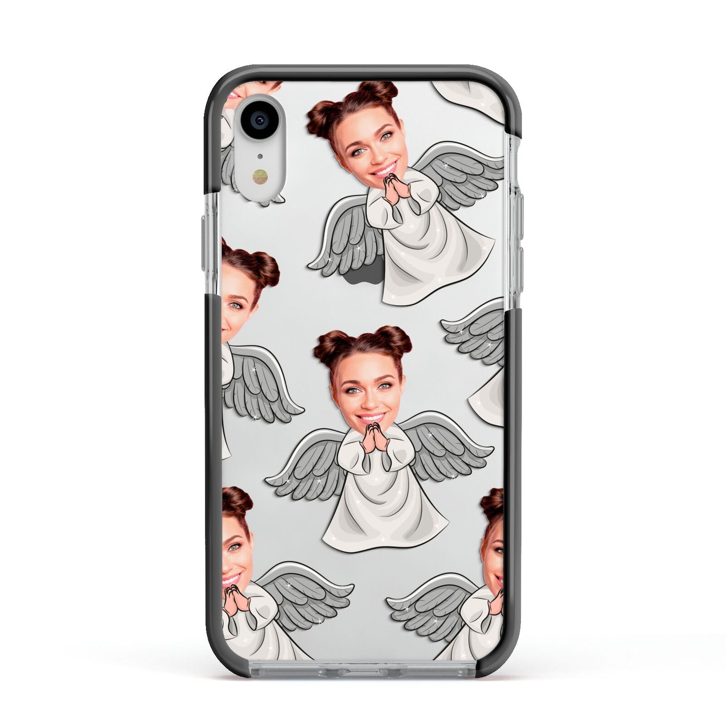 Angel Photo Face Apple iPhone XR Impact Case Black Edge on Silver Phone