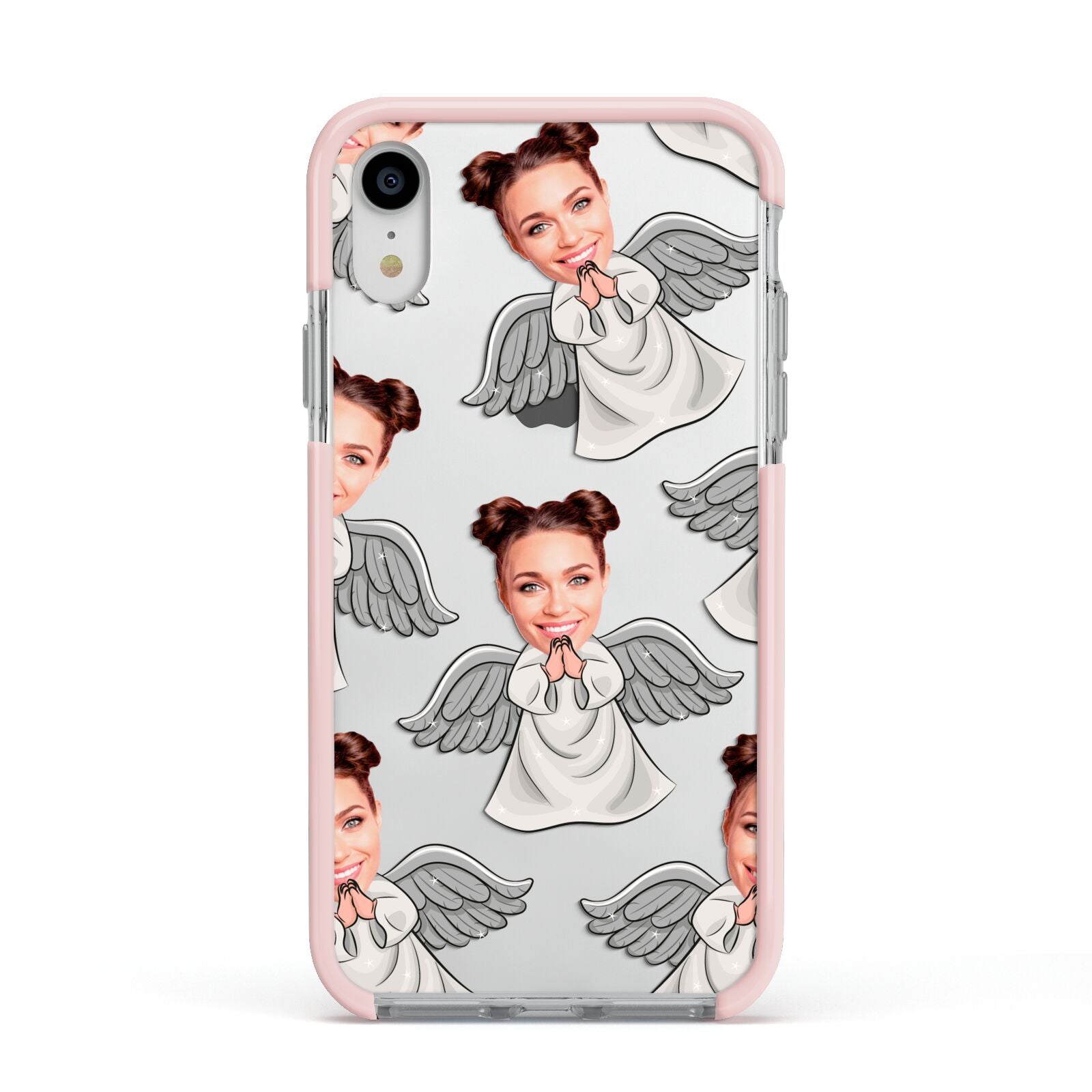Angel Photo Face Apple iPhone XR Impact Case Pink Edge on Silver Phone