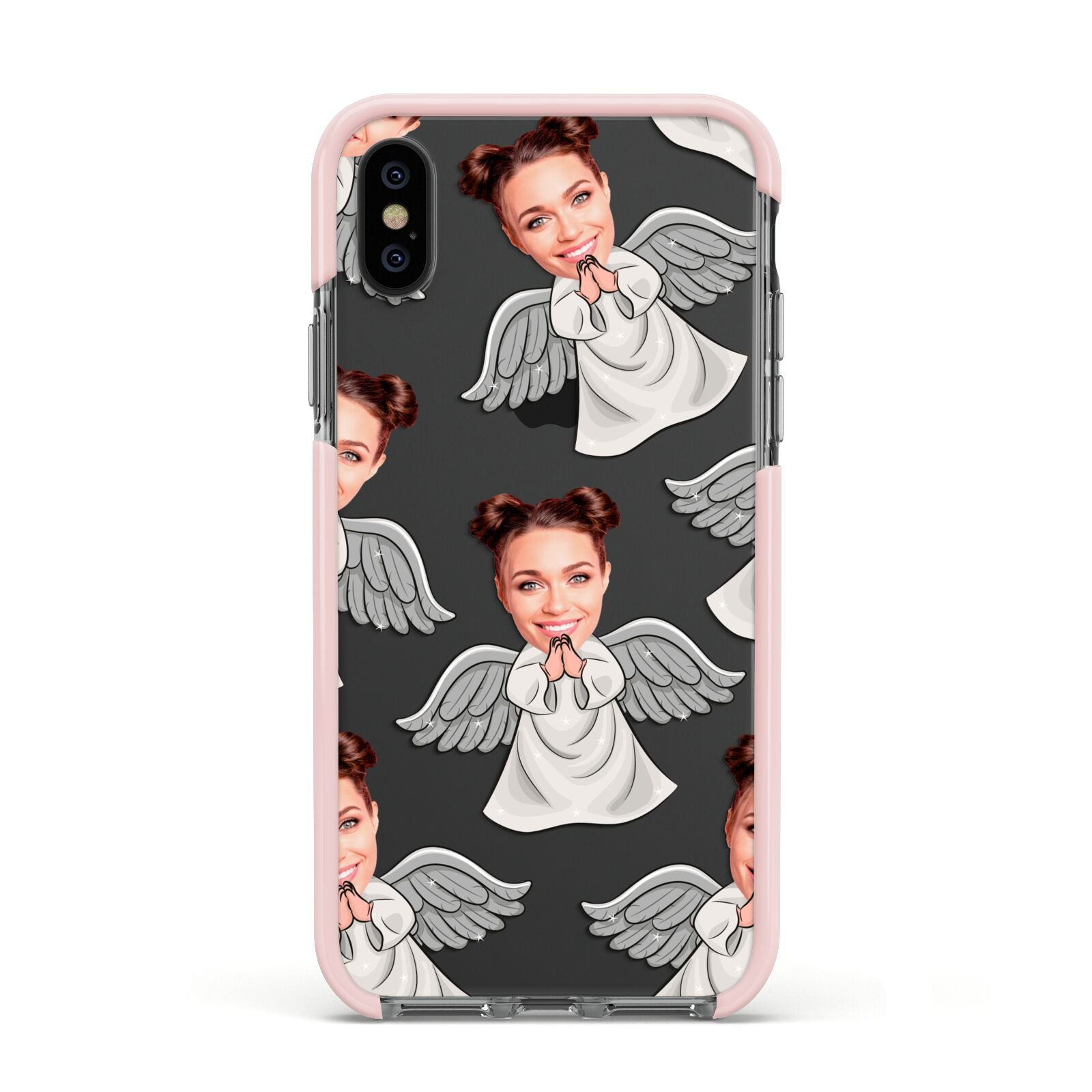 Angel Photo Face Apple iPhone Xs Impact Case Pink Edge on Black Phone
