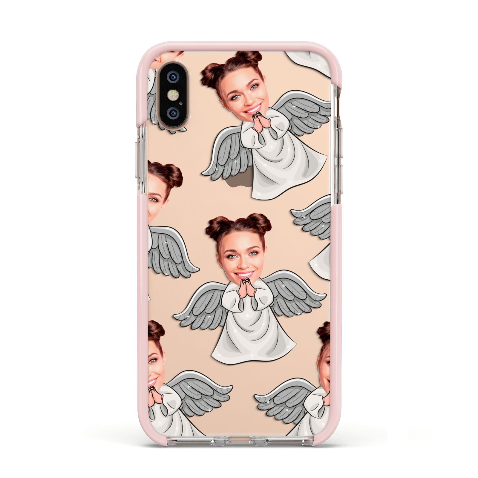 Angel Photo Face Apple iPhone Xs Impact Case Pink Edge on Gold Phone