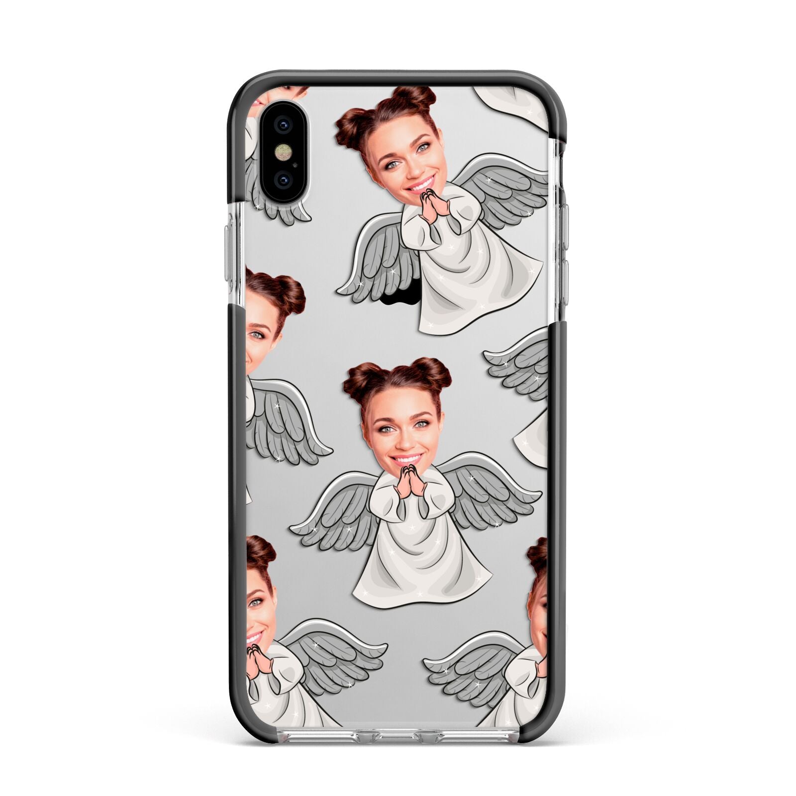Angel Photo Face Apple iPhone Xs Max Impact Case Black Edge on Silver Phone
