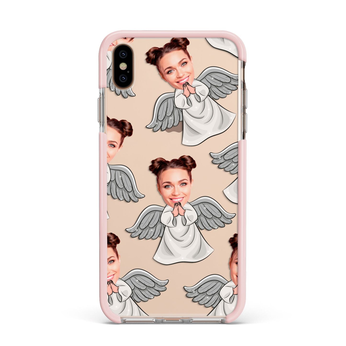 Angel Photo Face Apple iPhone Xs Max Impact Case Pink Edge on Gold Phone