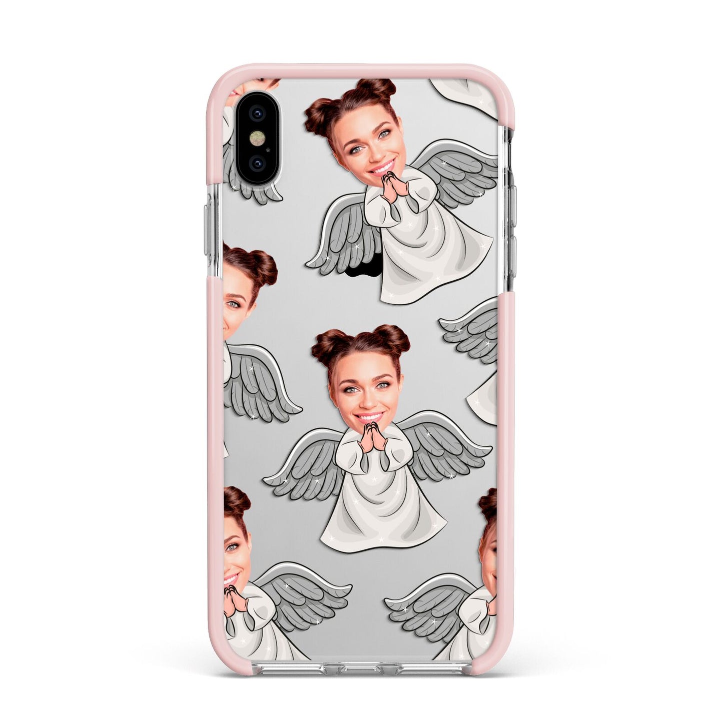 Angel Photo Face Apple iPhone Xs Max Impact Case Pink Edge on Silver Phone