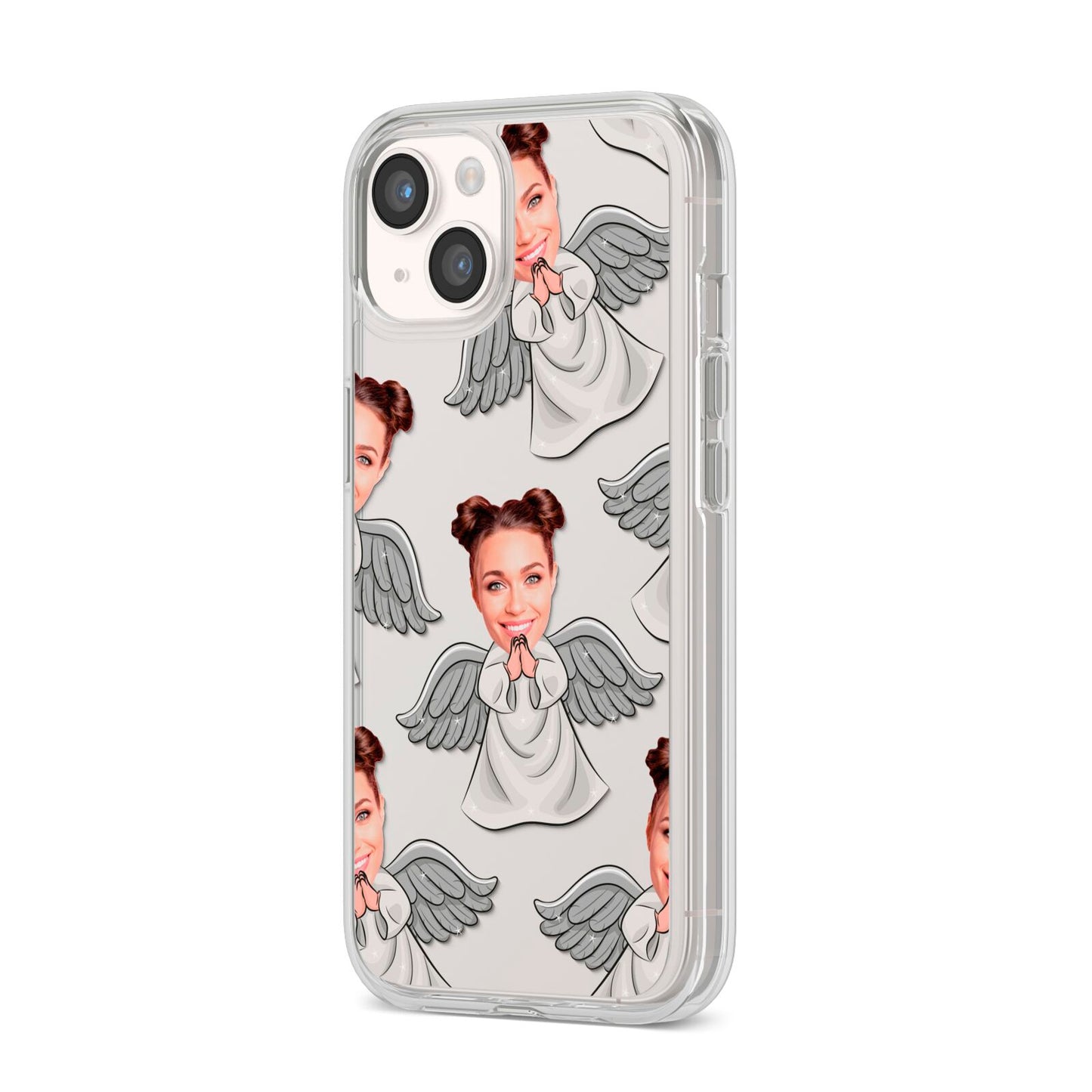 Angel Photo Face iPhone 14 Clear Tough Case Starlight Angled Image
