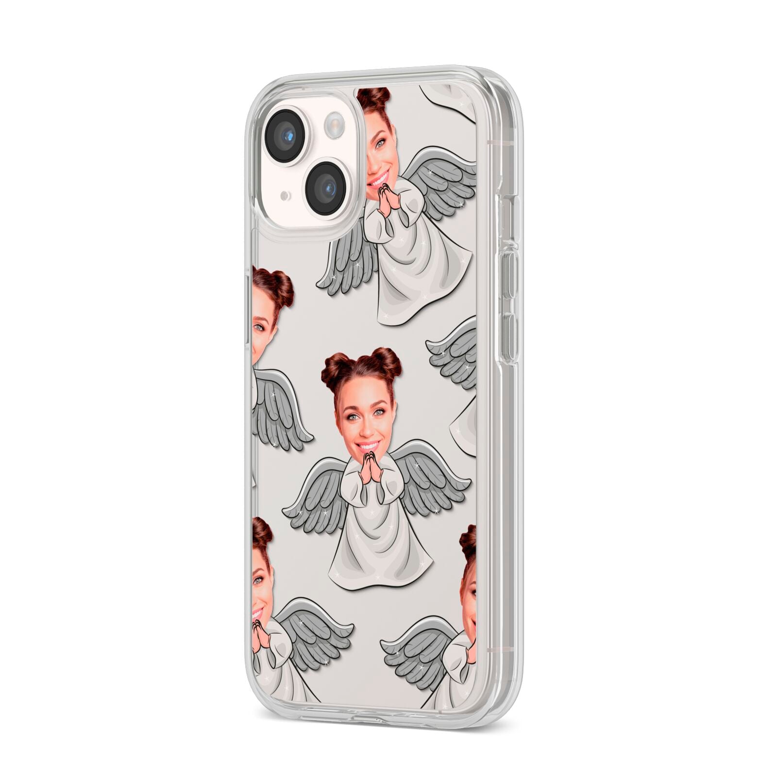 Angel Photo Face iPhone 14 Clear Tough Case Starlight Angled Image
