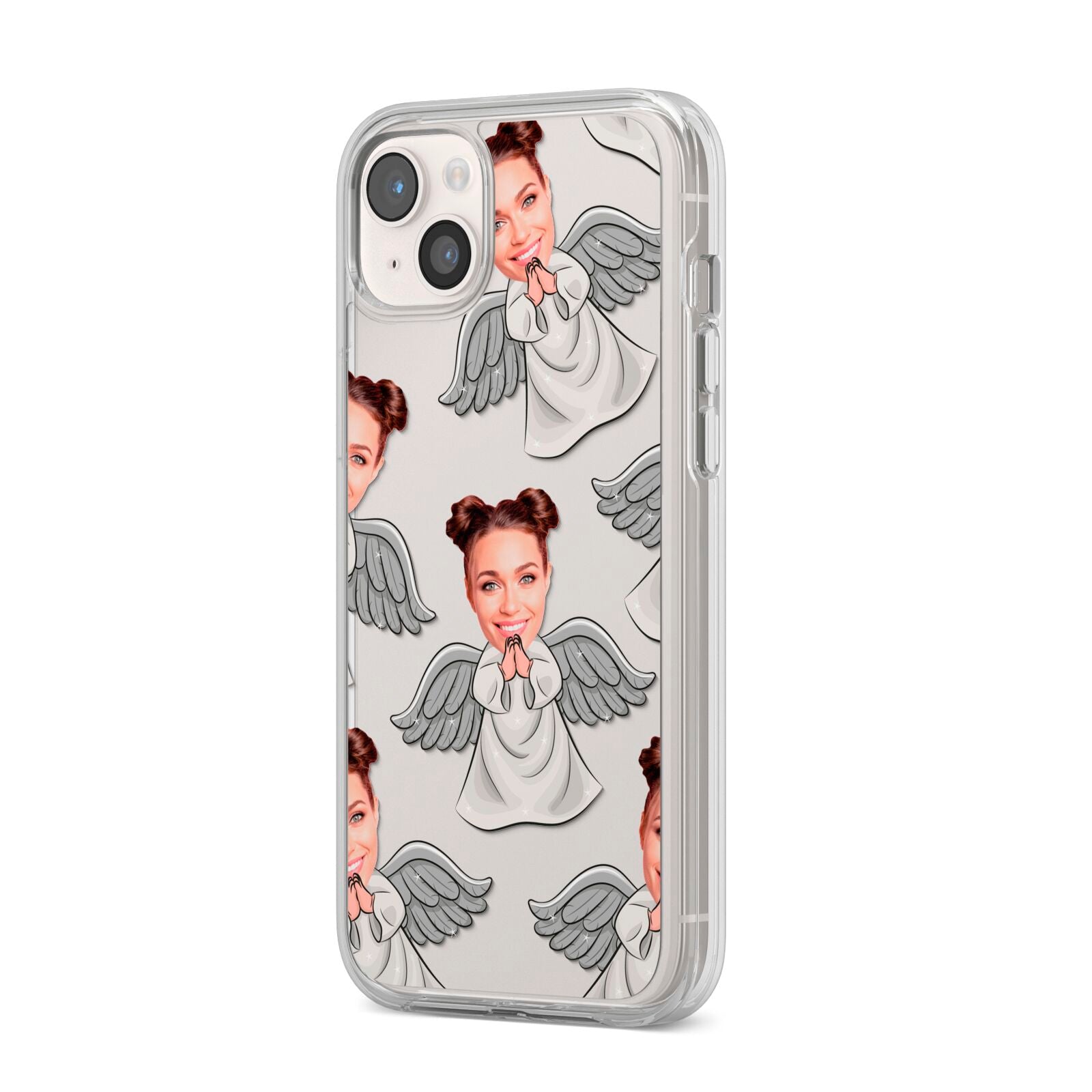 Angel Photo Face iPhone 14 Plus Clear Tough Case Starlight Angled Image