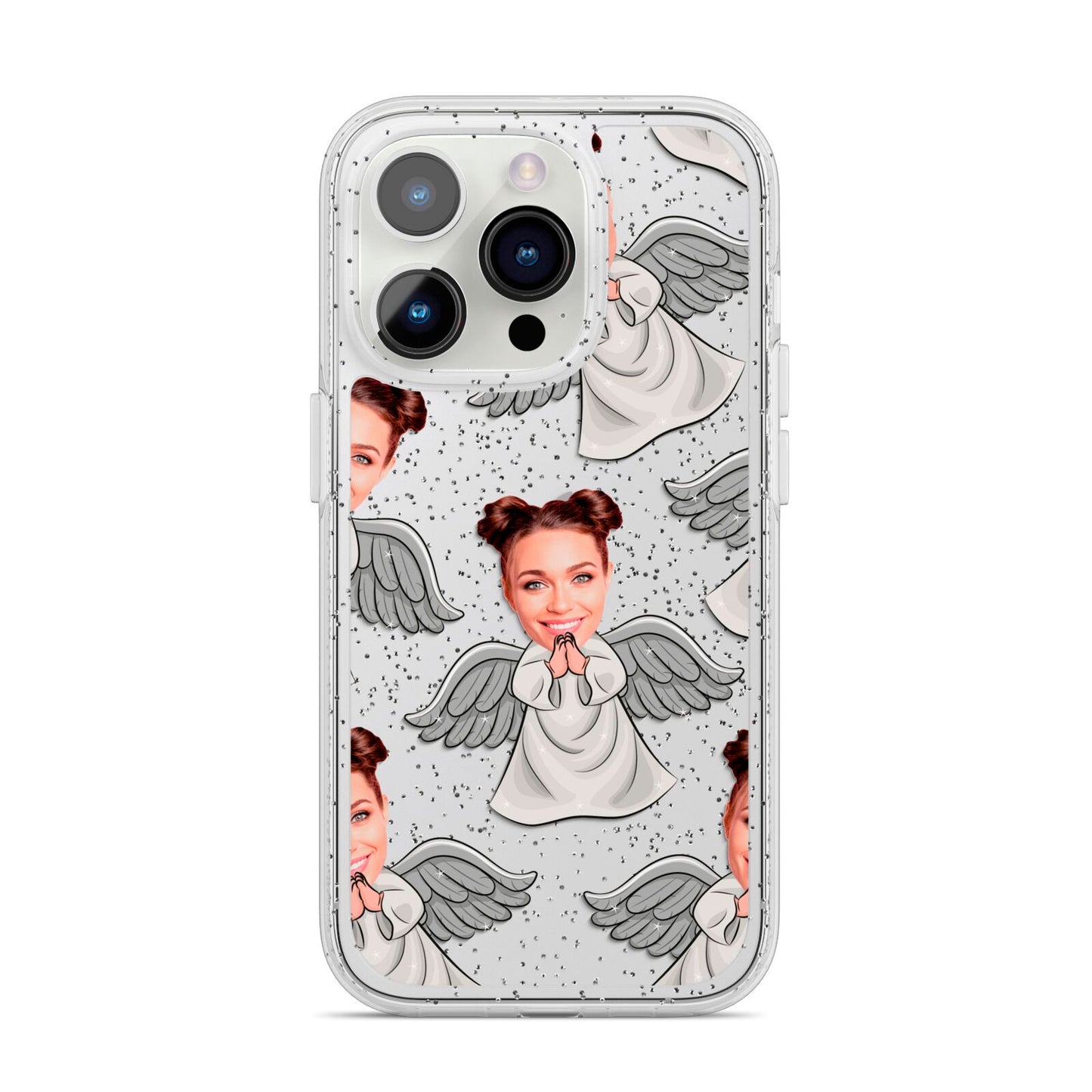 Angel Photo Face iPhone 14 Pro Glitter Tough Case Silver